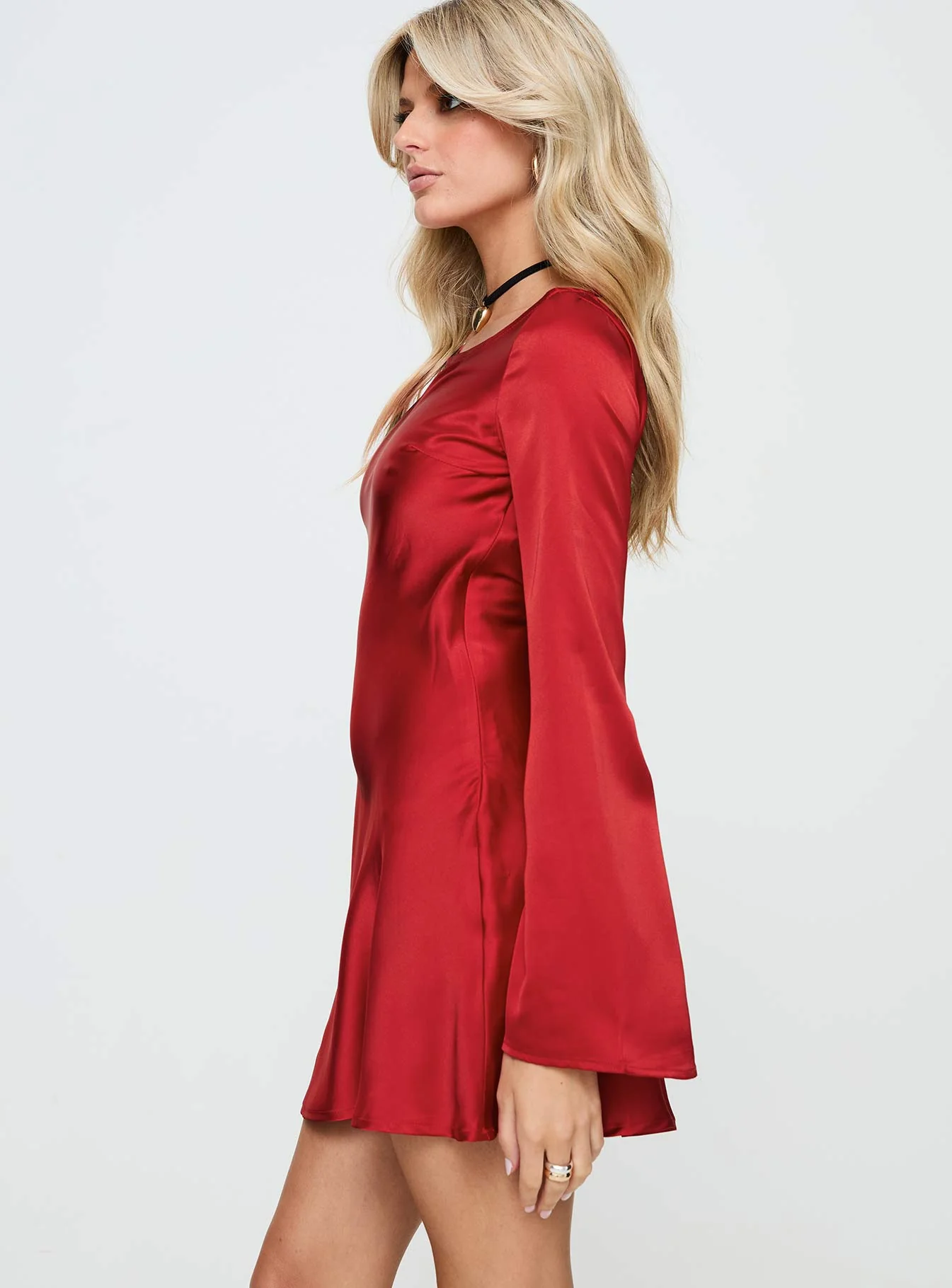 Lukea Long Sleeve Satin Mini Dress Red - Image 4