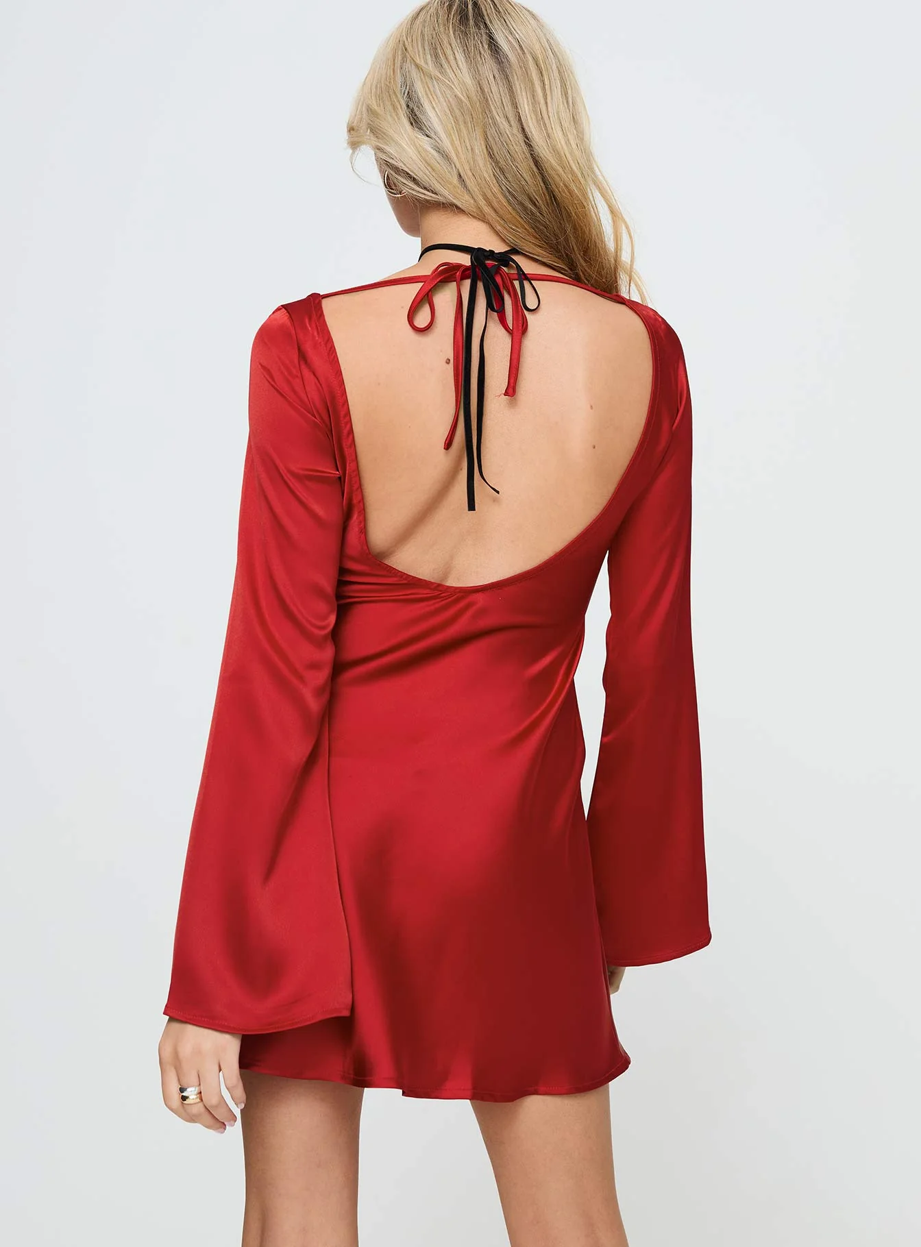 Lukea Long Sleeve Satin Mini Dress Red - Image 5