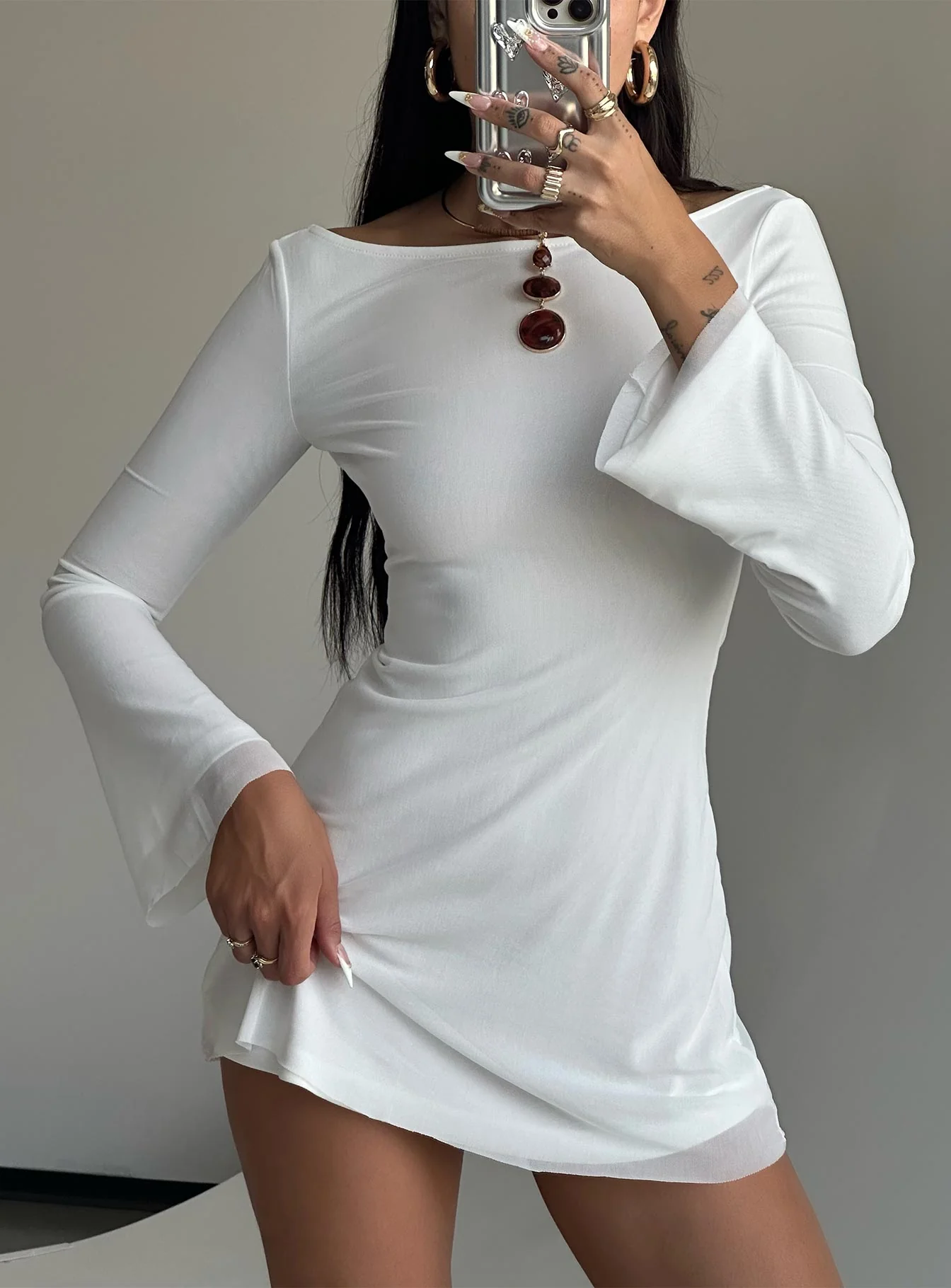 Lukea Long Sleeve Mini Dress White - Image 2