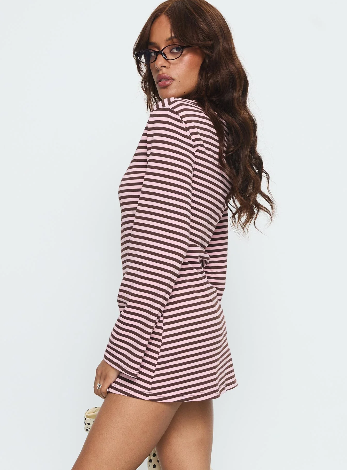Lulolah Long Sleeve Mini Dress Chocolate / Pink Stripe - Image 3