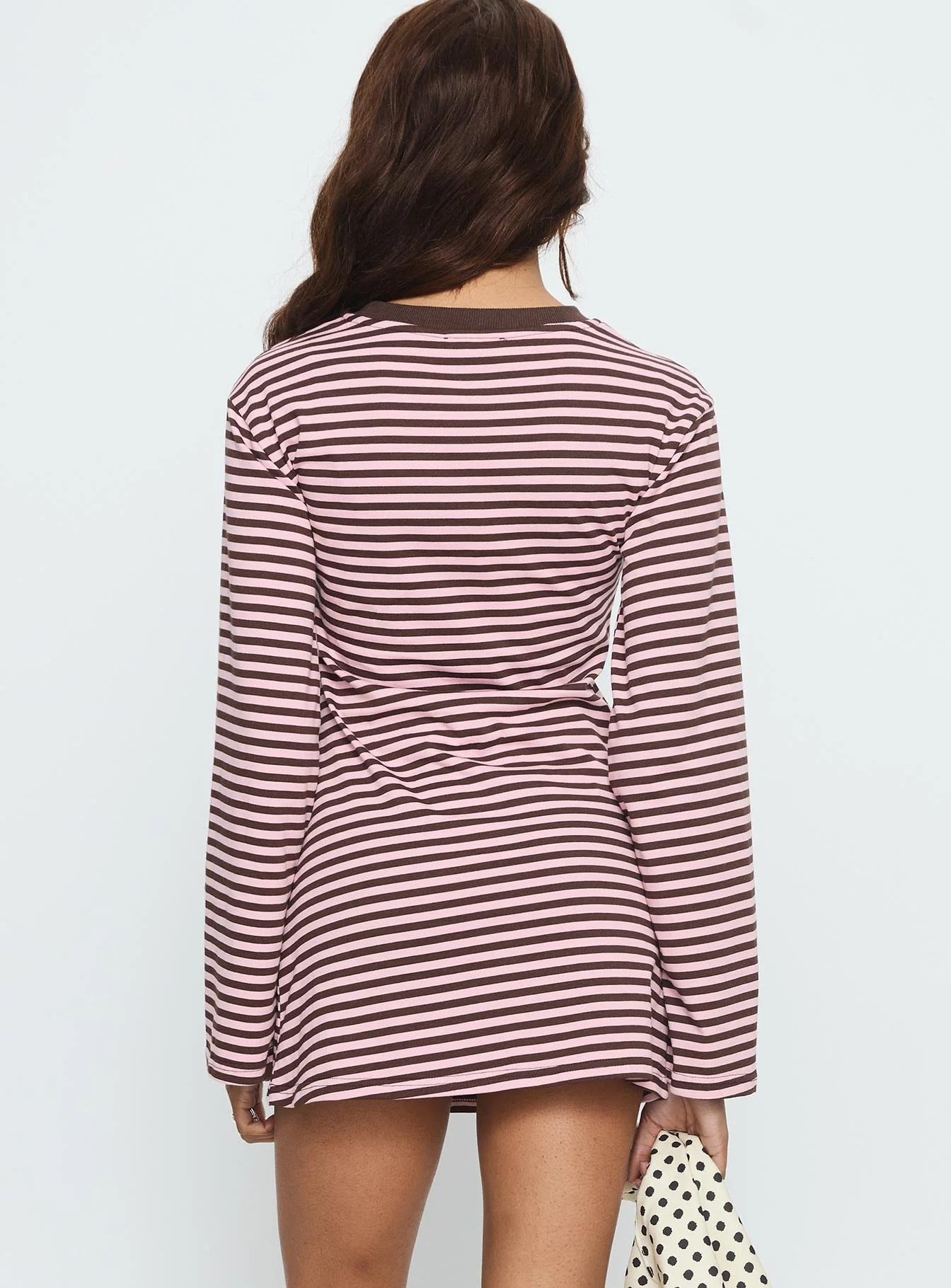 Lulolah Long Sleeve Mini Dress Chocolate / Pink Stripe - Image 4