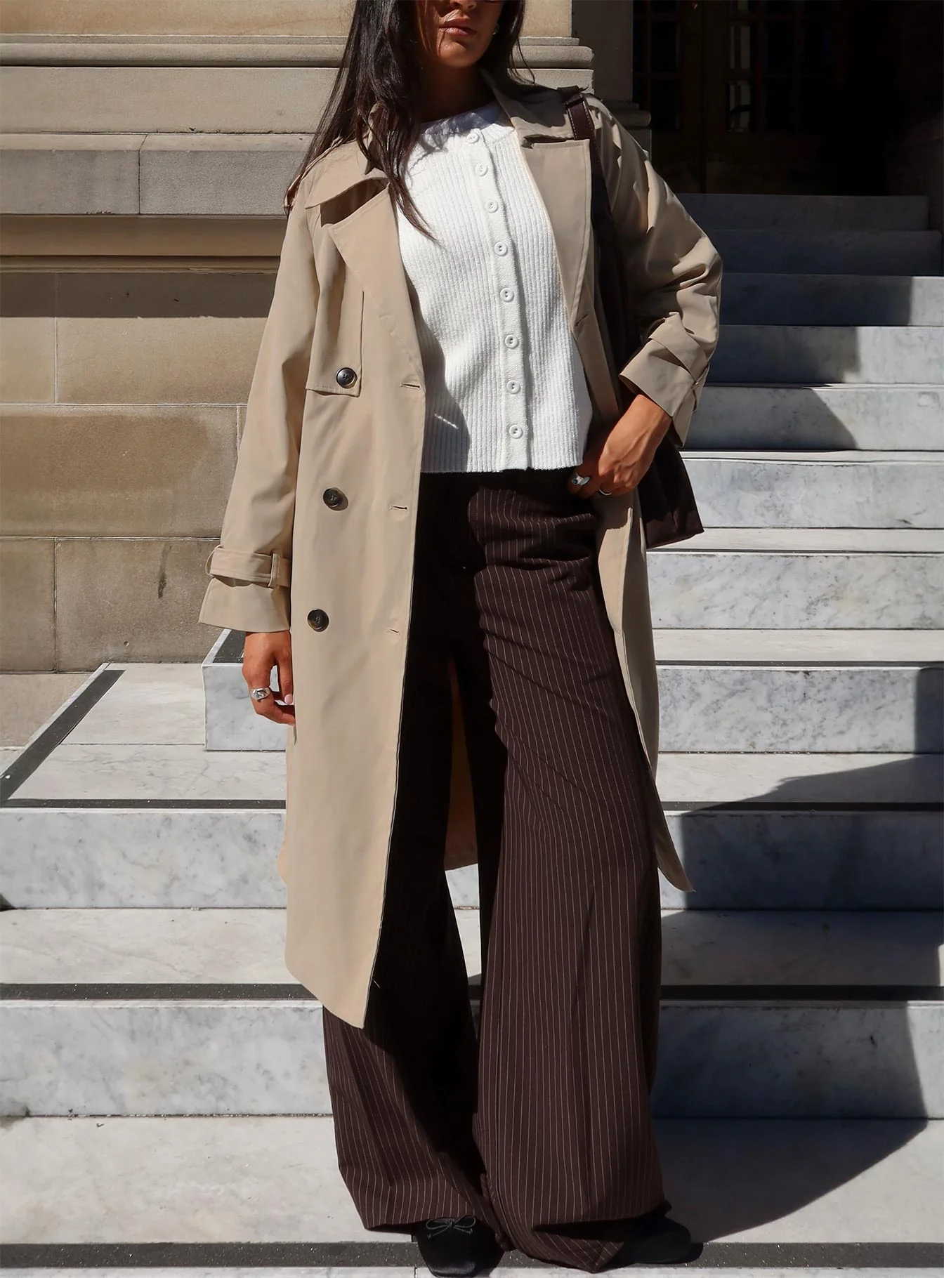 Lustre Wide Leg Pant Brown Pinstripe - Image 10