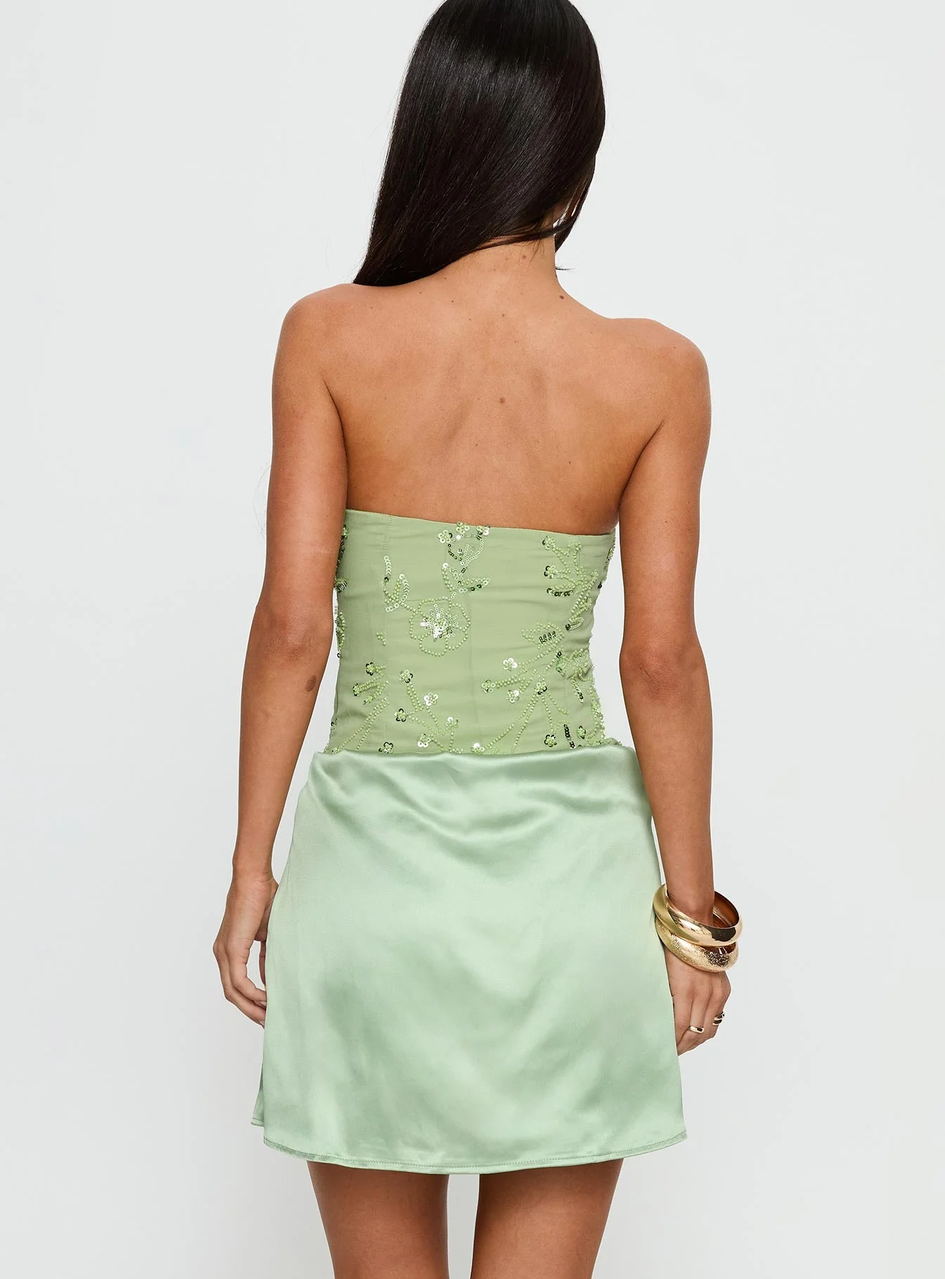 Lyrena Strapless Beaded Mini Dress Green - Image 5