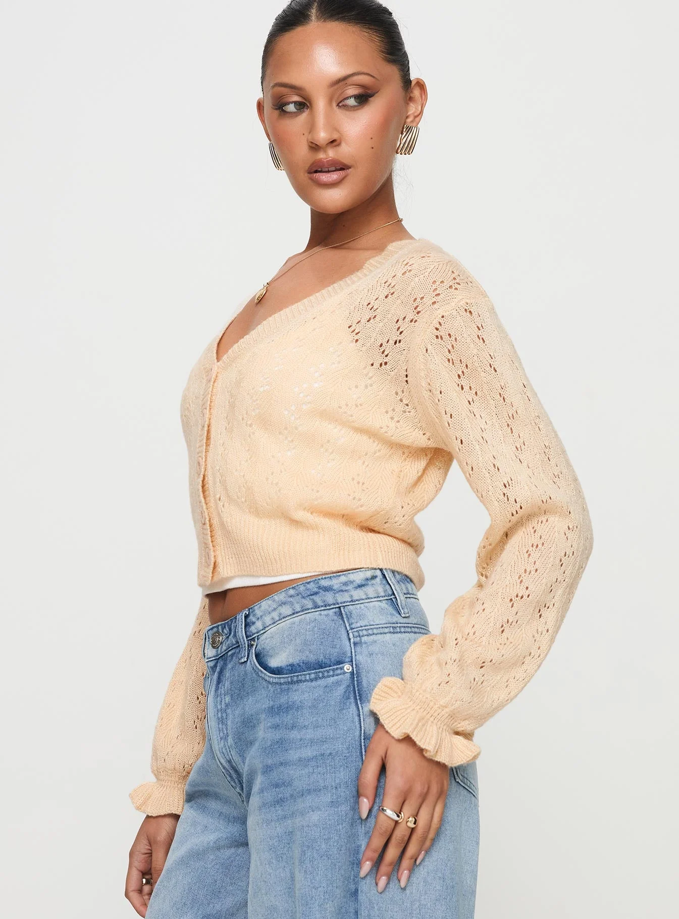 Lyric Cropped Cardigan Beige - Image 4