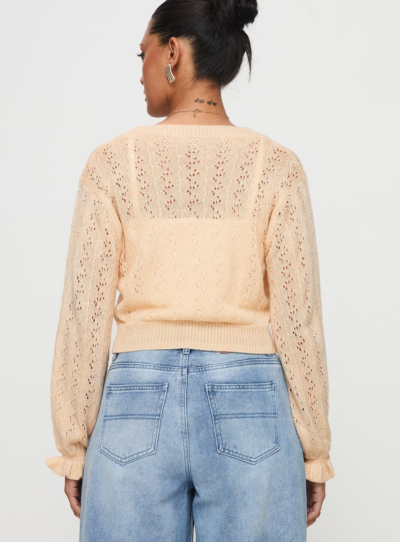 Lyric Cropped Cardigan Beige - Image 5