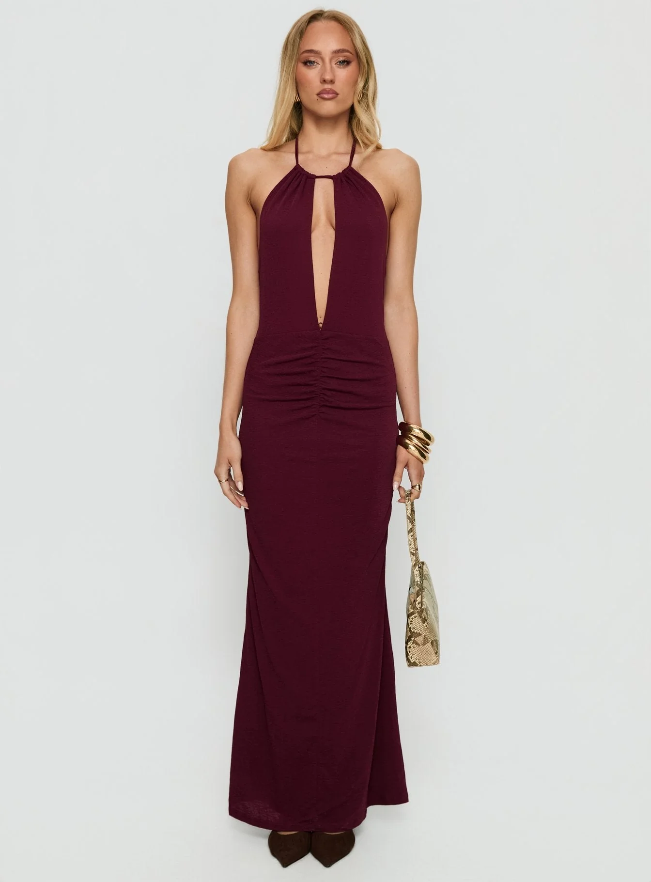 Lyssa Halter Plunge Maxi Dress Plum - Image 7