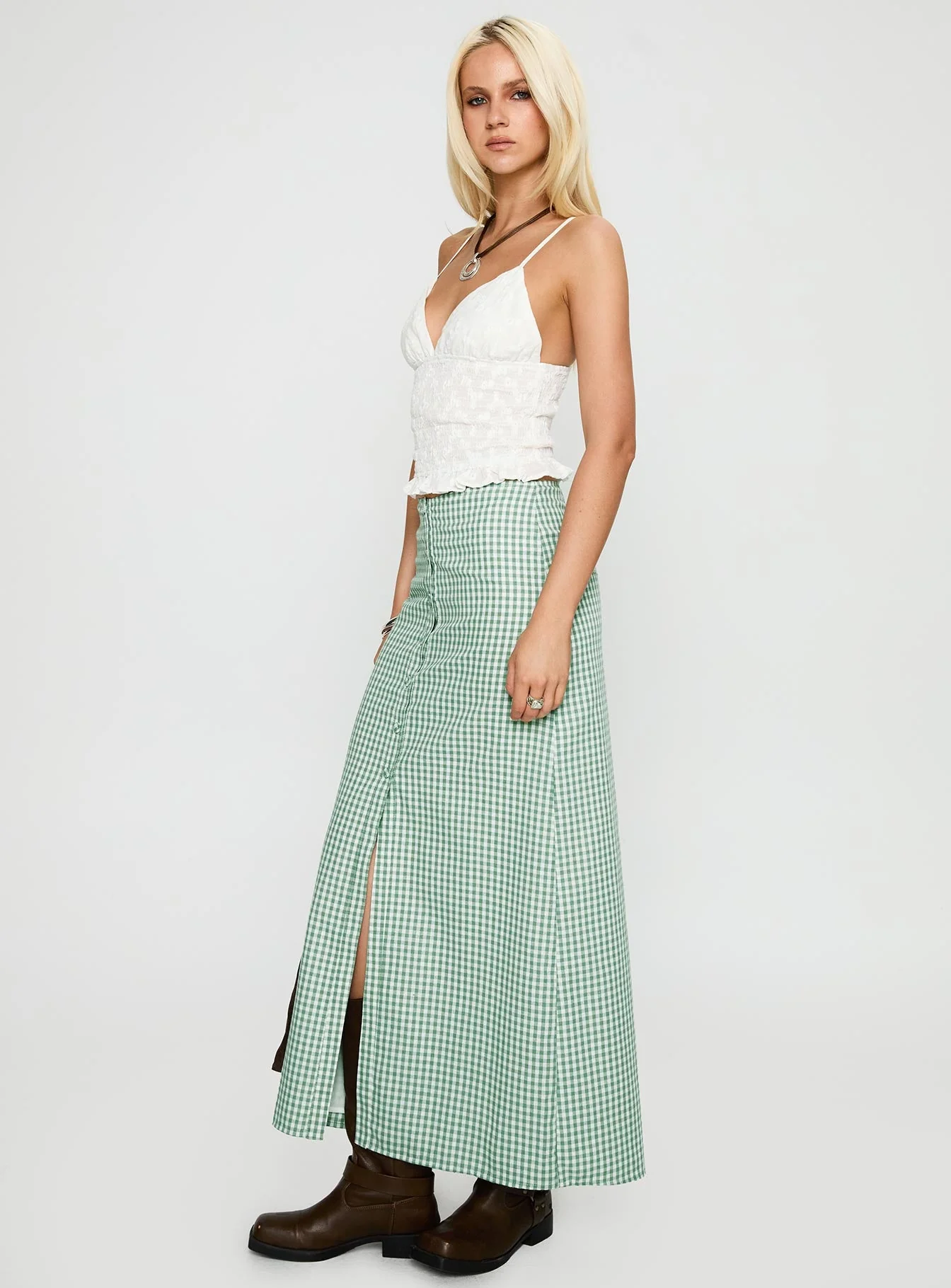 Macadamia Maxi Skirt Green / White - Image 4