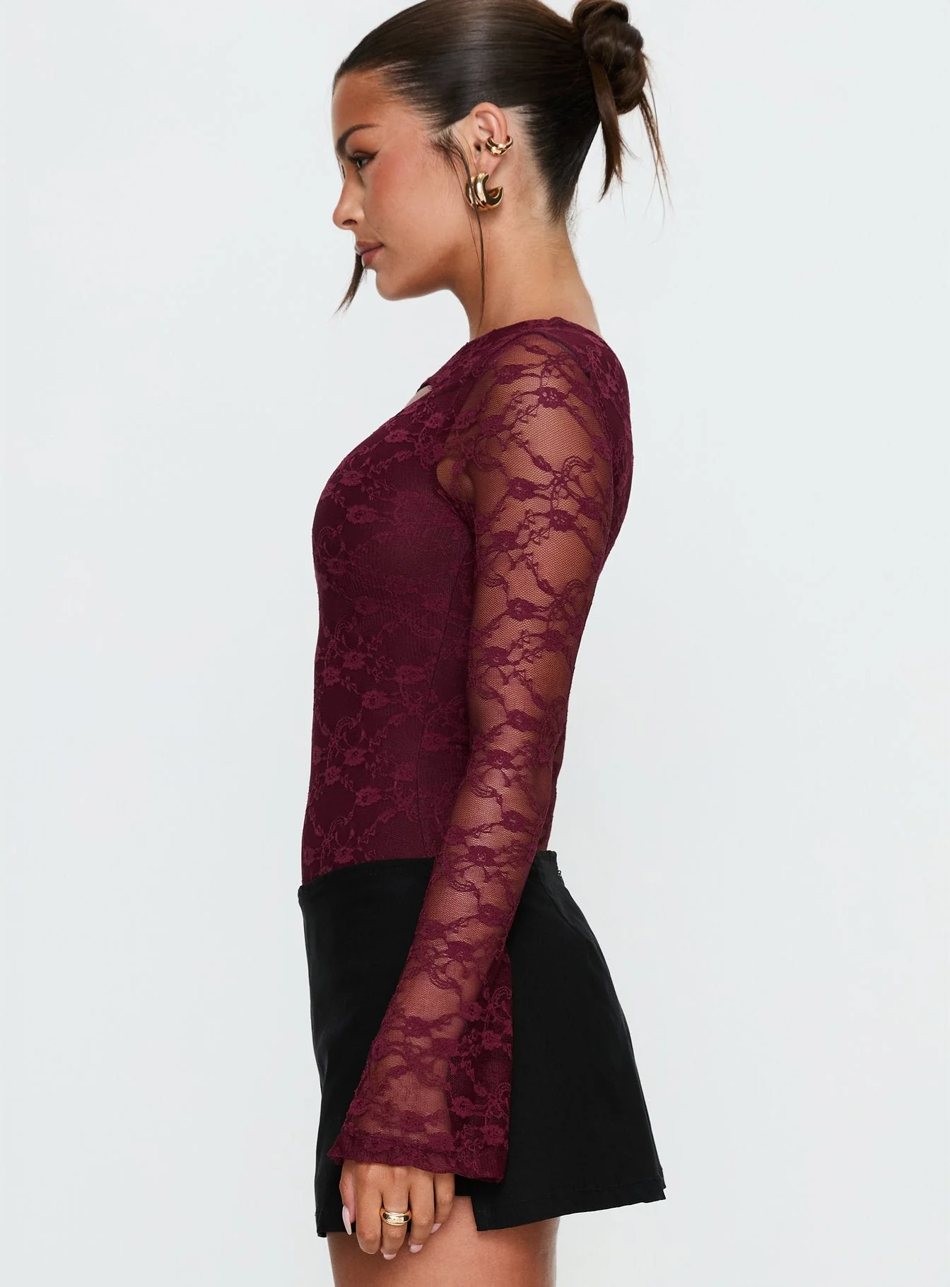 Macaria Long Sleeve Lace Bodysuit Red - Image 3