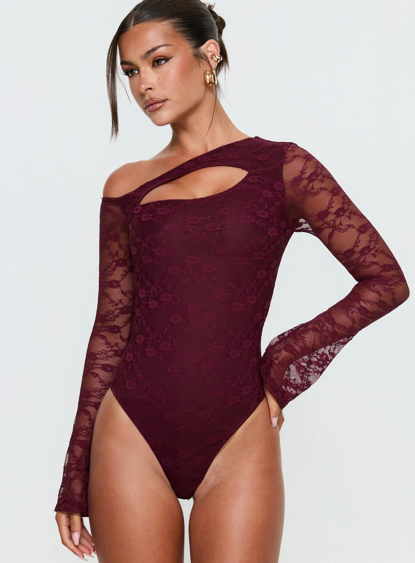 Macaria Long Sleeve Lace Bodysuit Red - Image 7