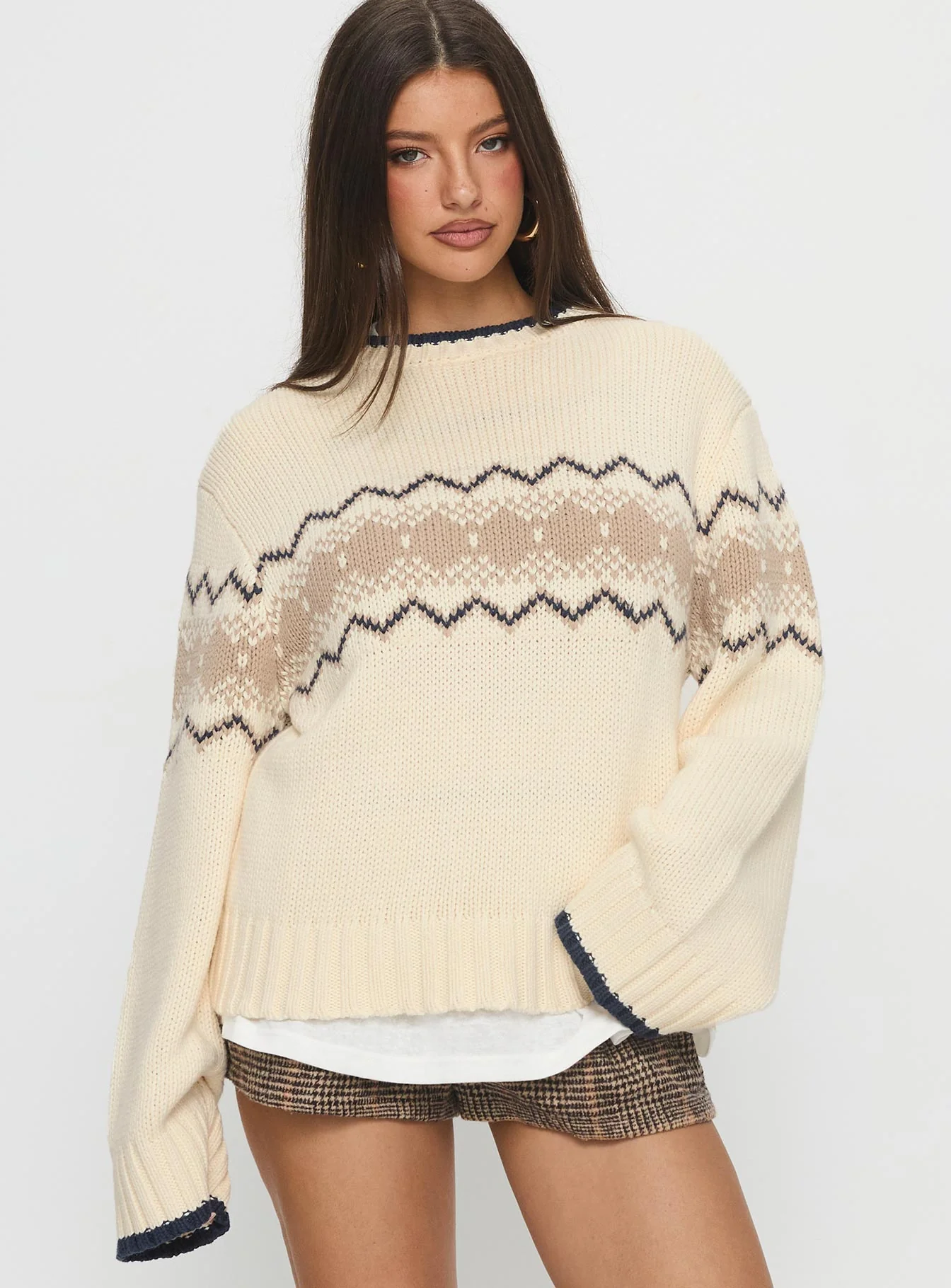 Madalynn Knit Graphic Jumper Beige - Image 2