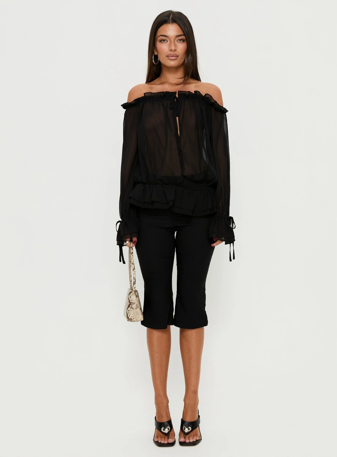 Madelina Frill Long Sleeve Top Black - Image 7