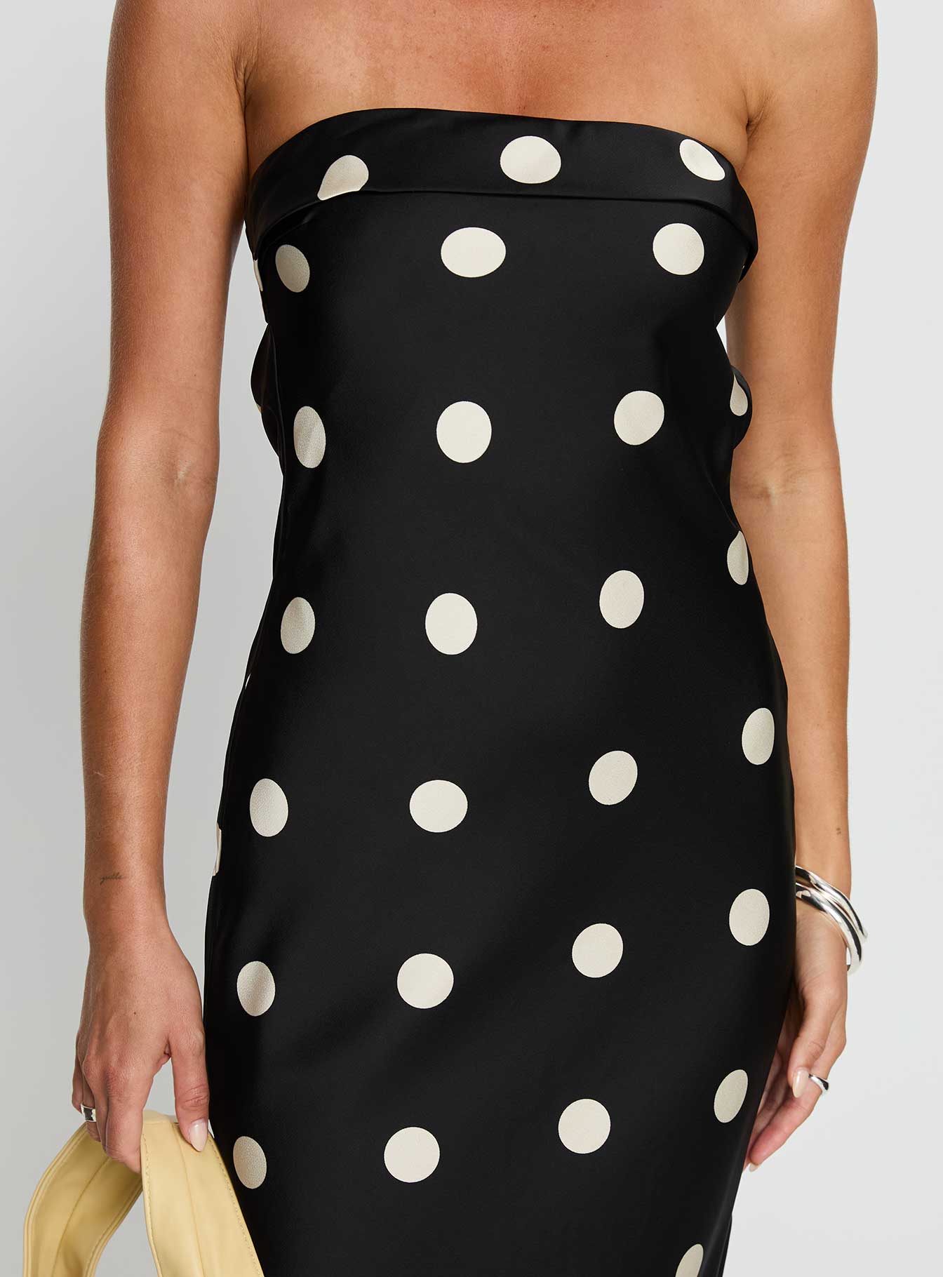 Madilaine Strapless Scarf Maxi Dress Black / Polka Dot - Image 6