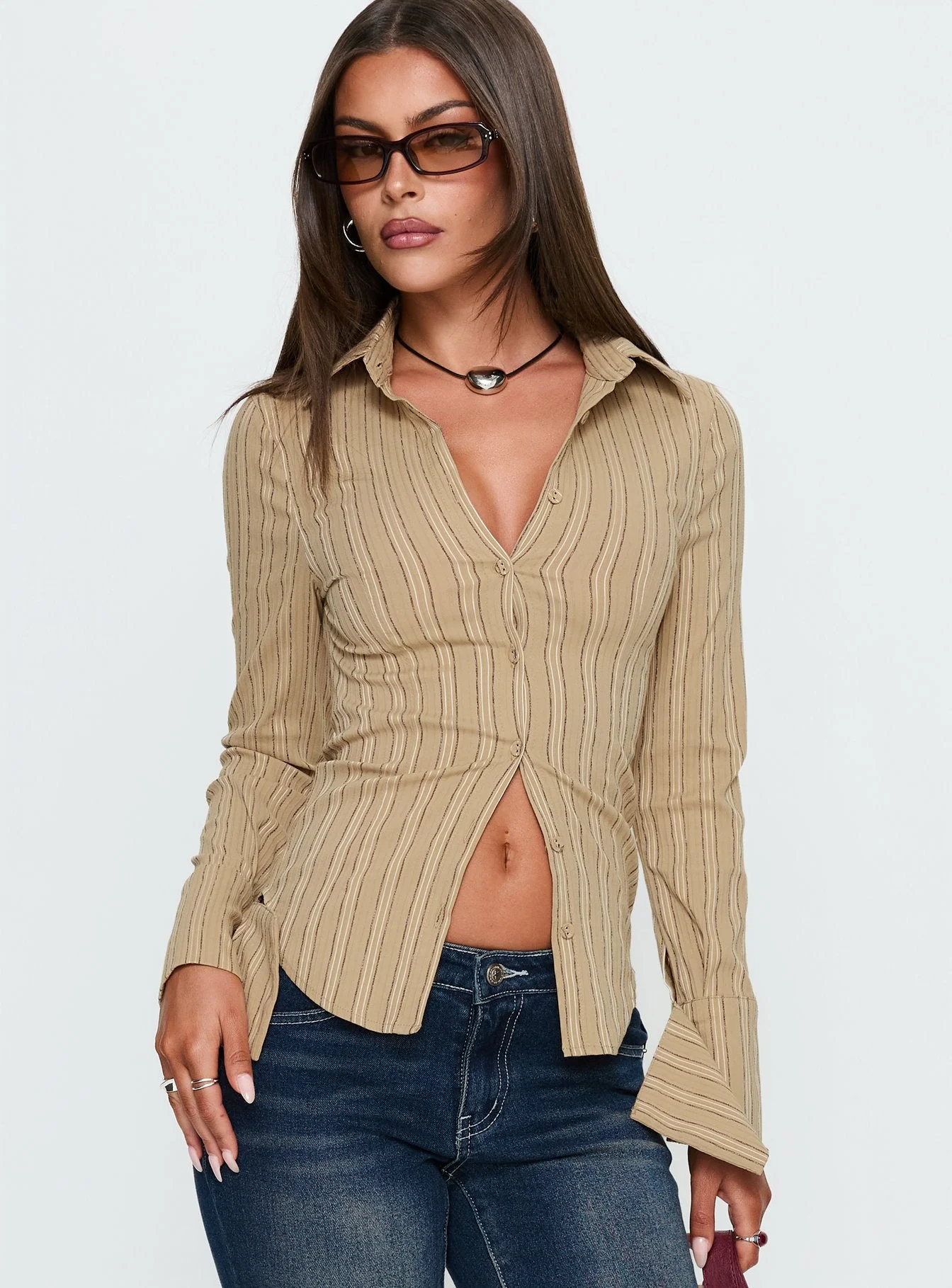 Madlin Long Sleeve Top Brown Stripe - Image 2