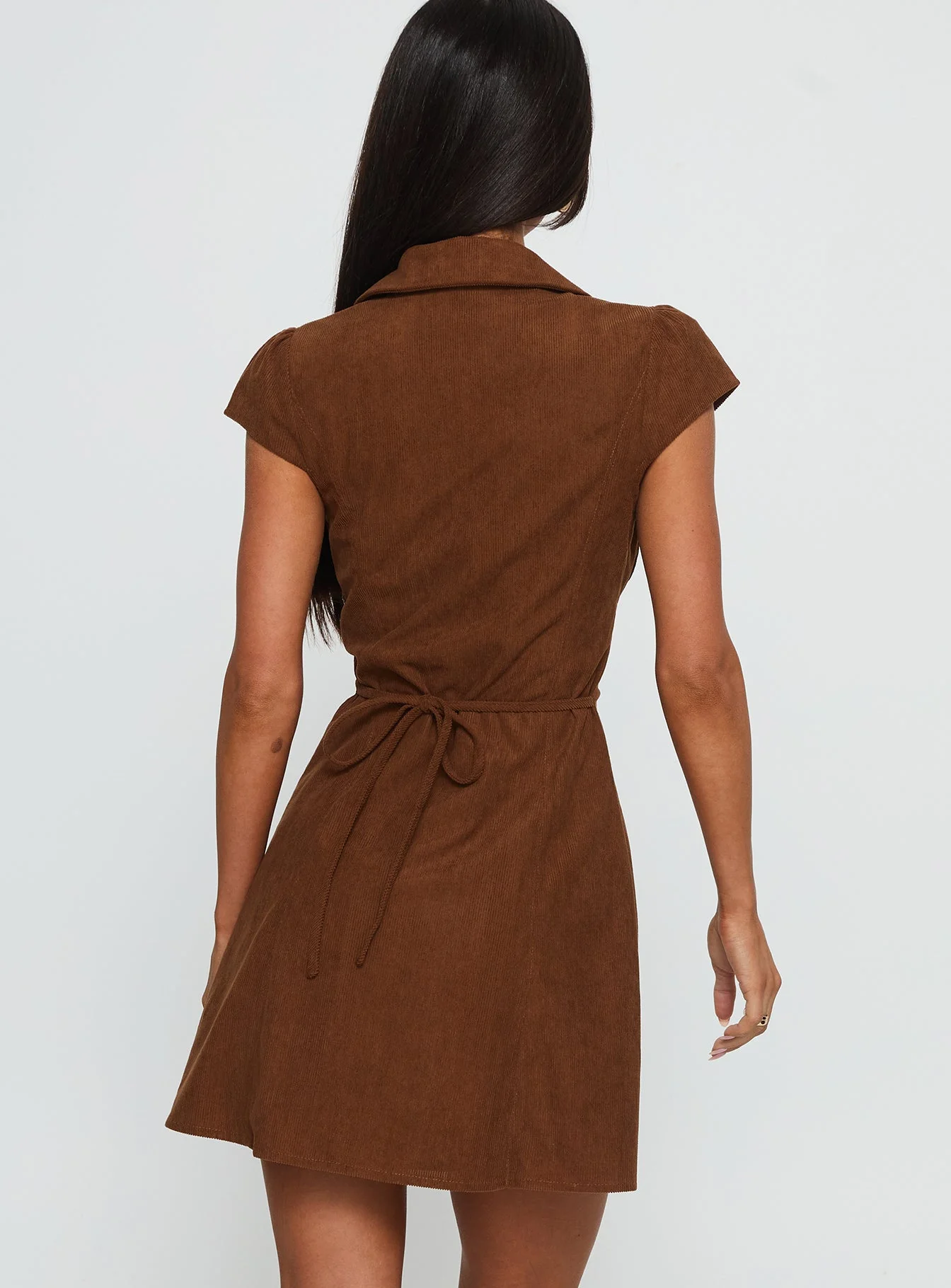 Magdalene Corduroy Button Down Mini Dress Chocolate - Image 5