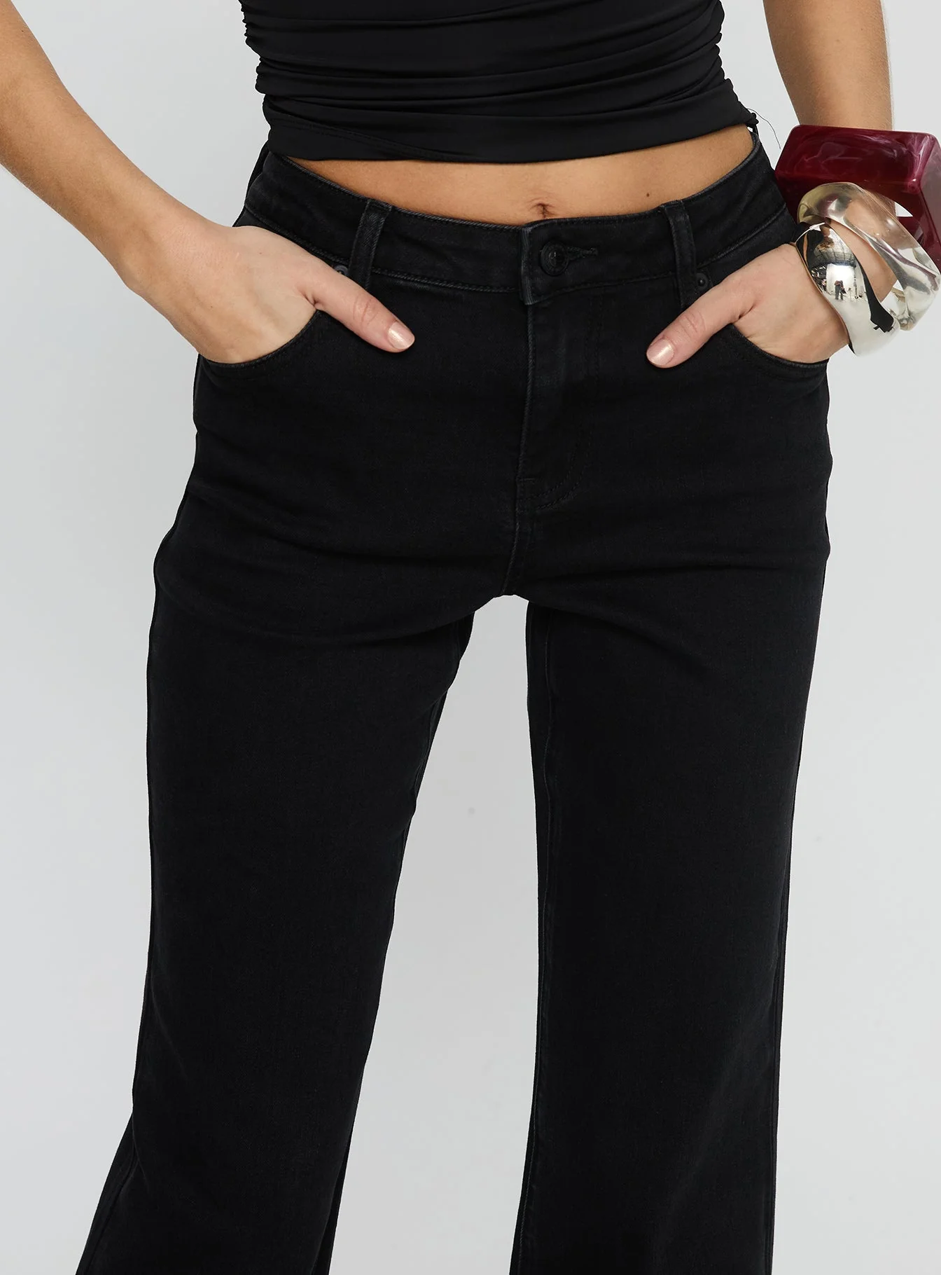 Magic Mirror Mid Rise Bootleg Jeans Washed Black - Image 6