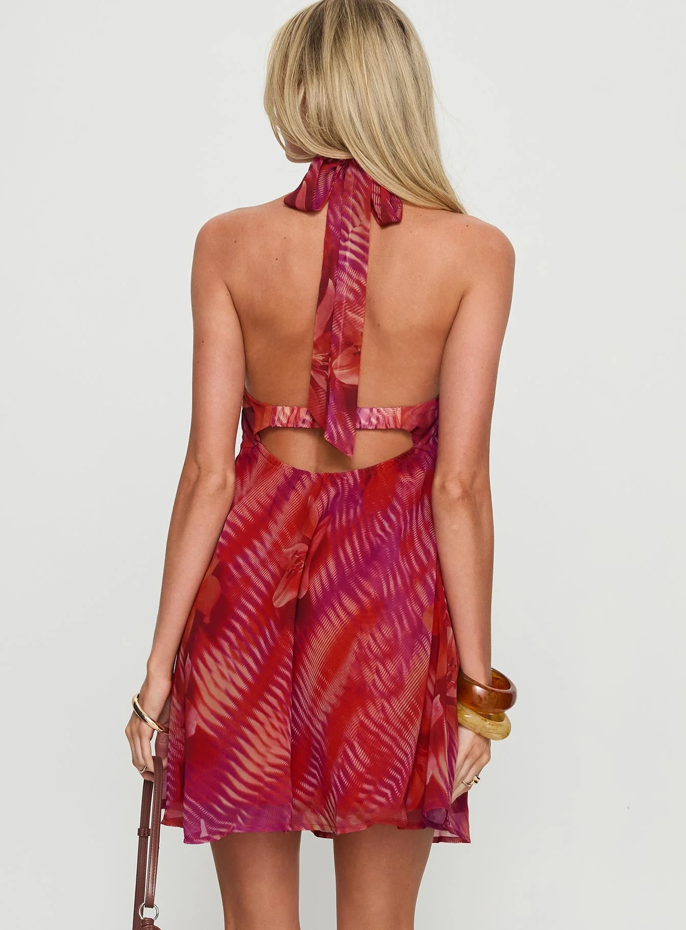 Magica Halter Keyhole Mini Dress Red Floral - Image 5