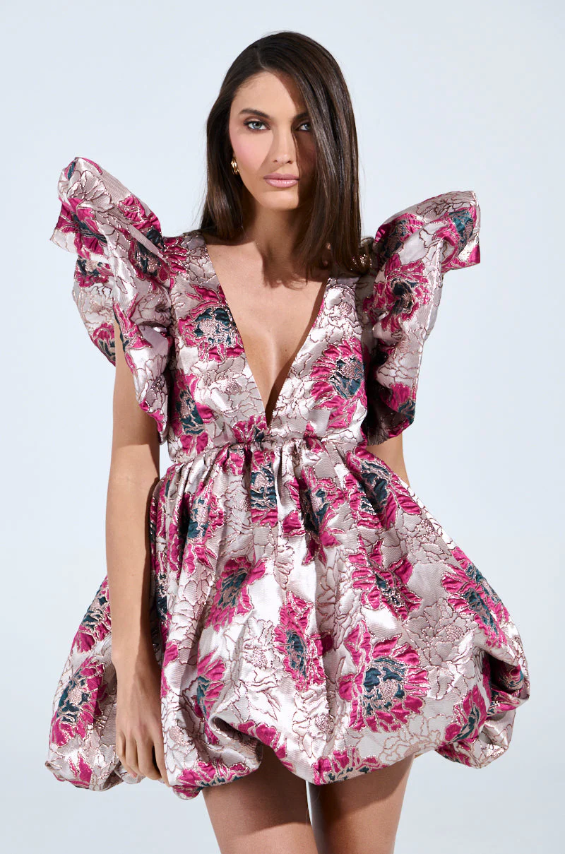 MAIN CHARACTER ENERGY BROCADE MINI DRESS IN SILVER - Image 4
