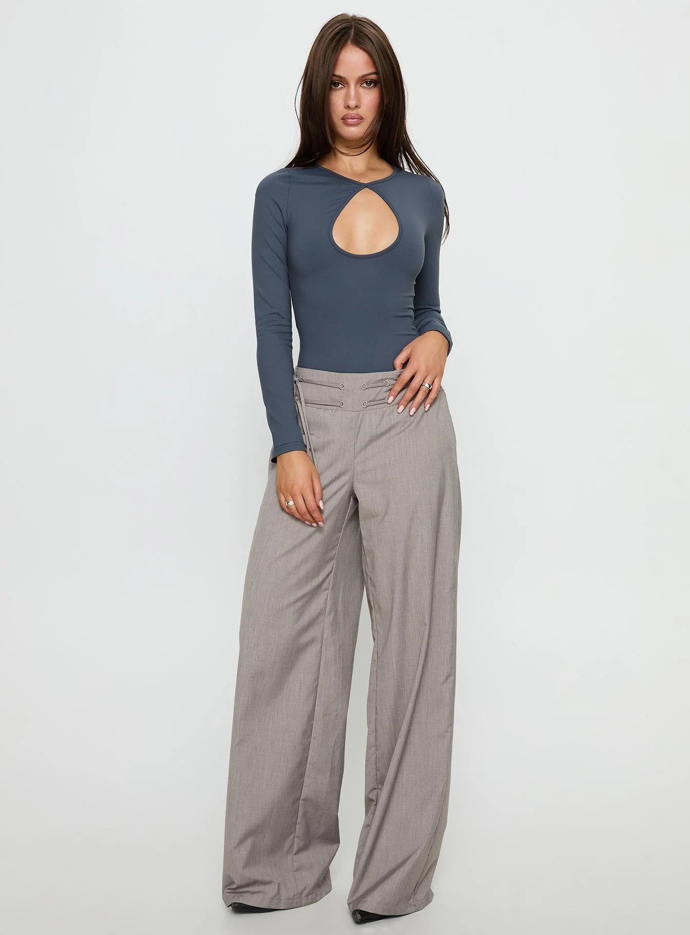 Make It Yours Cut Out Long Sleeve Bodysuit Slate - Image 2
