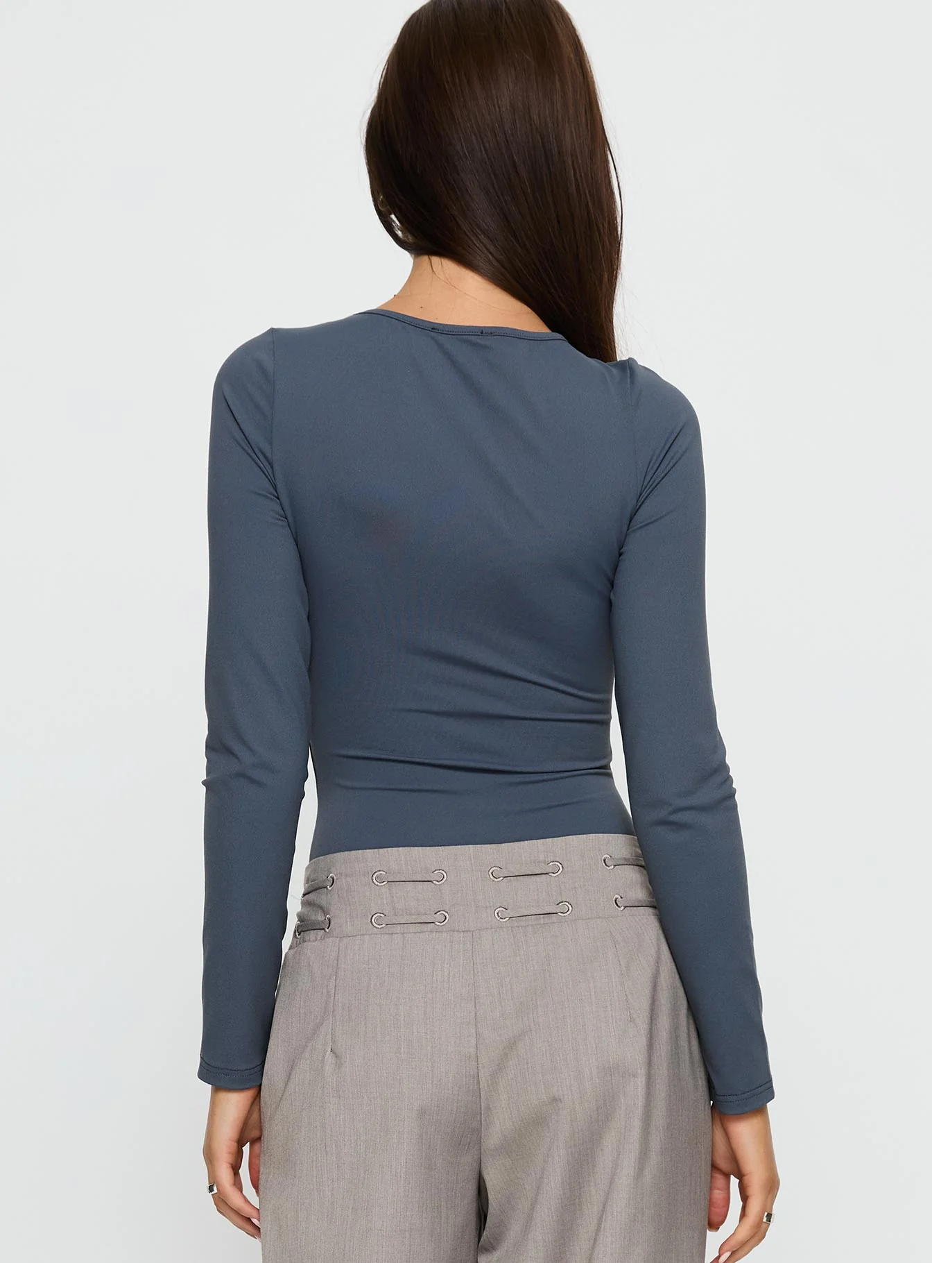 Make It Yours Cut Out Long Sleeve Bodysuit Slate - Image 4