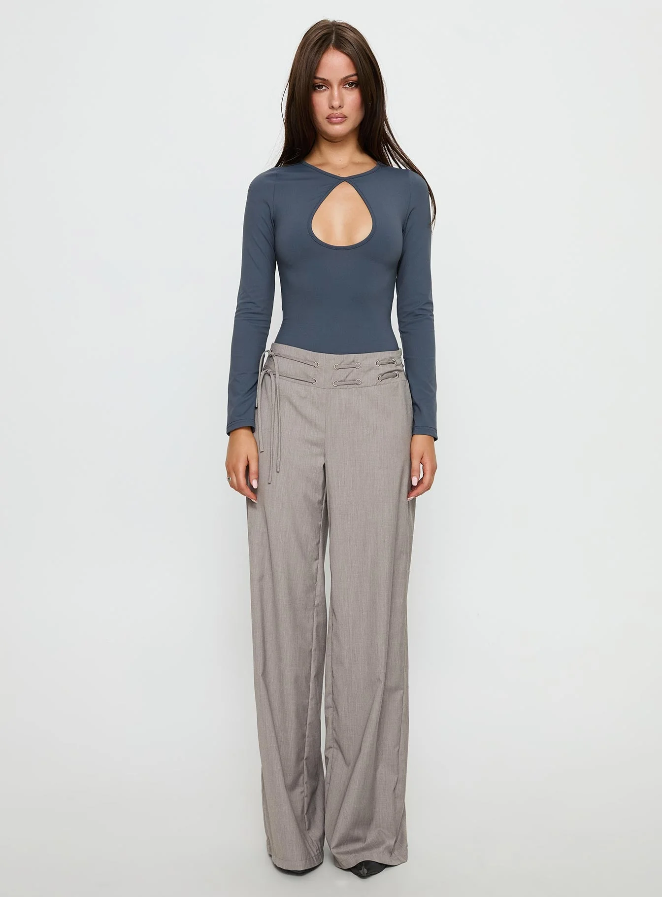 Make It Yours Cut Out Long Sleeve Bodysuit Slate - Image 8