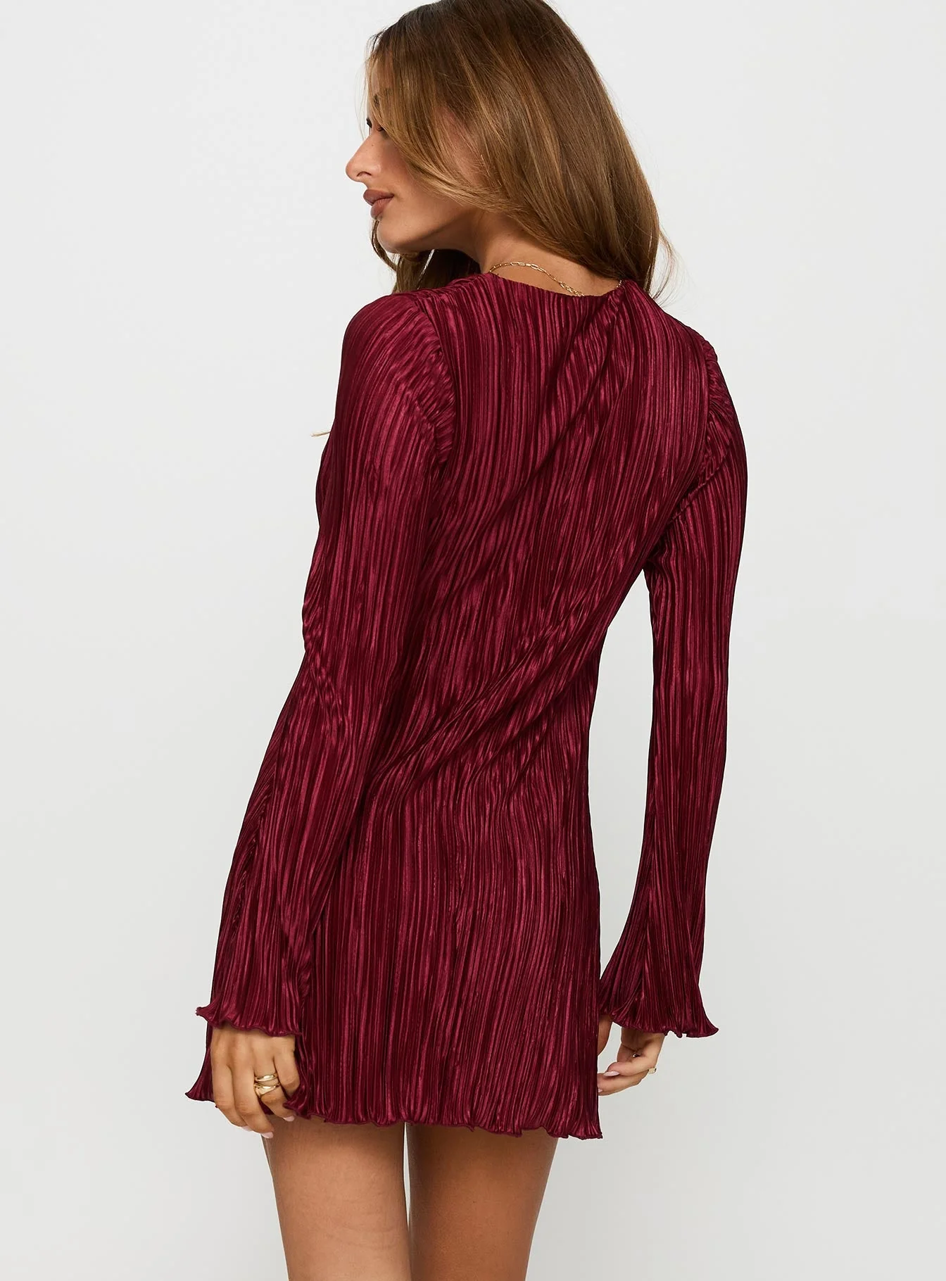 Malop Long Sleeve Mini Dress Burgundy - Image 5