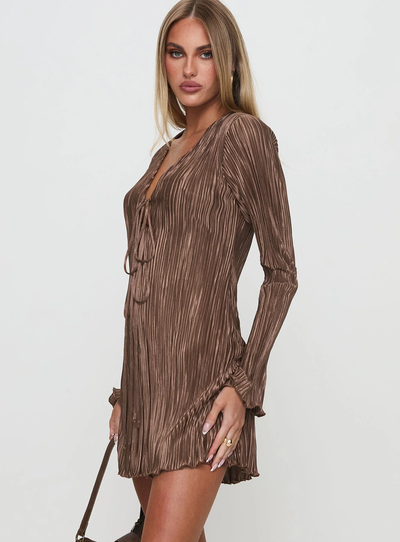 Malop Long Sleeve Mini Dress Chocolate - Image 4