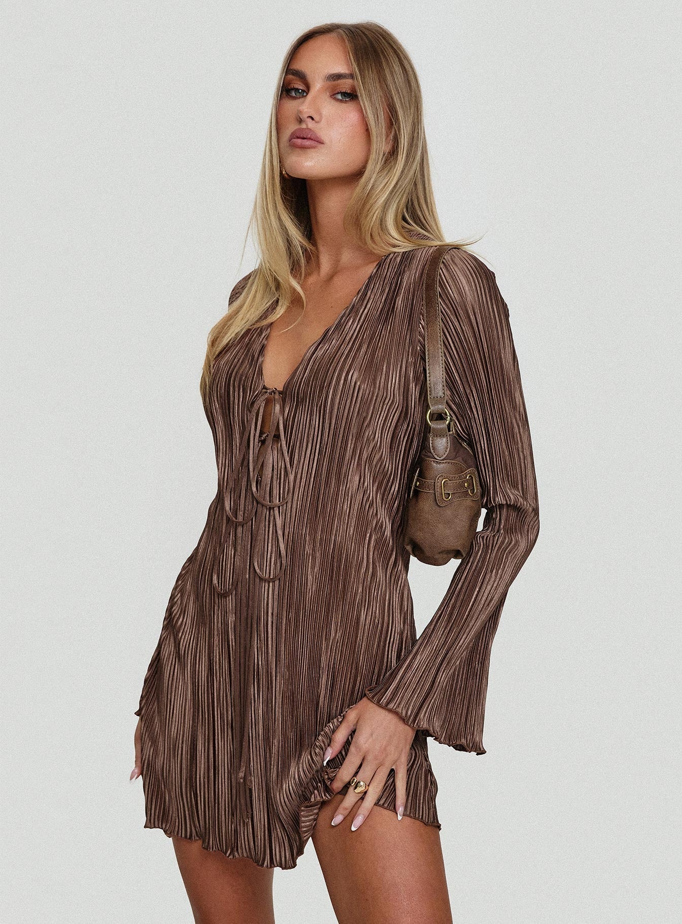 Malop Long Sleeve Mini Dress Chocolate - Image 8