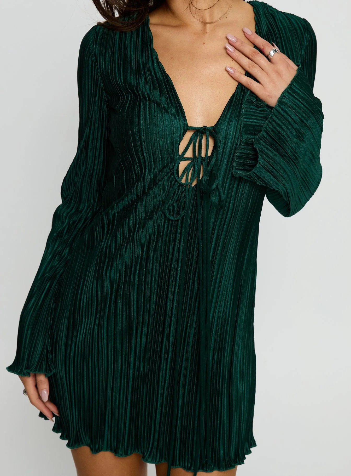 Malop Long Sleeve Mini Dress Emerald - Image 5