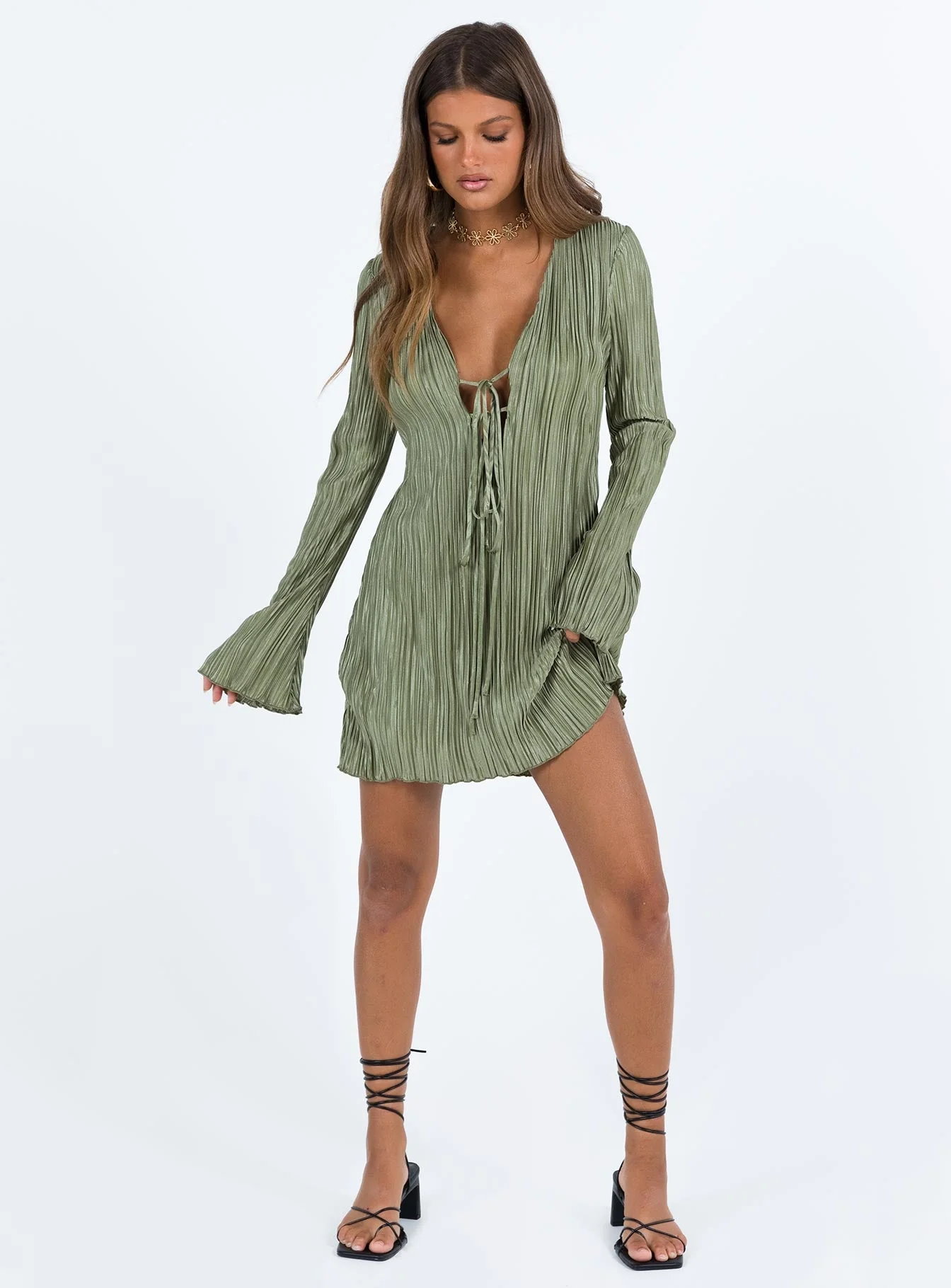 Malop Long Sleeve Mini Dress Sage - Image 6