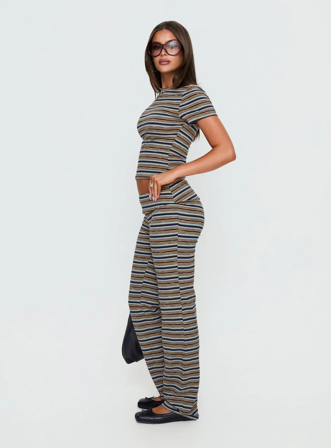 Manolo Foldover Pants Brown / Grey Stripe - Image 4