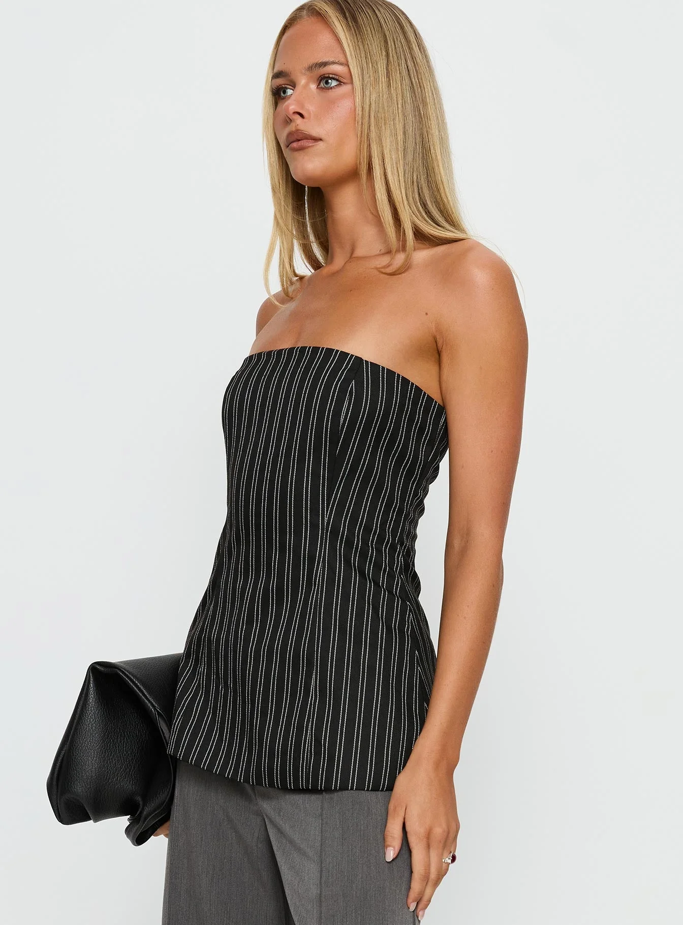 Maralyn Strapless Top Black Pinstripe - Image 4