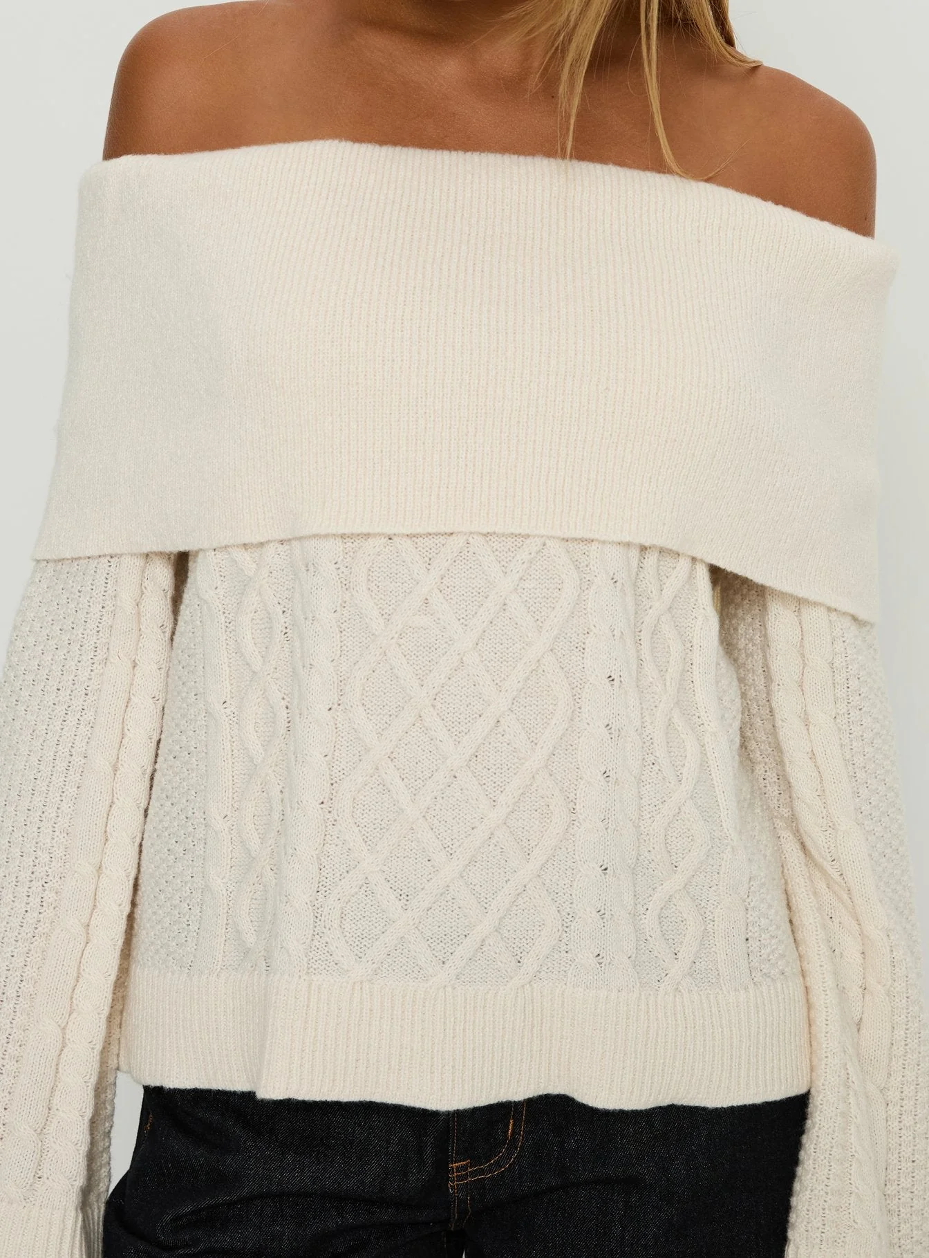 Margarete Off Shoulder Knit Sweater Cream - Image 6
