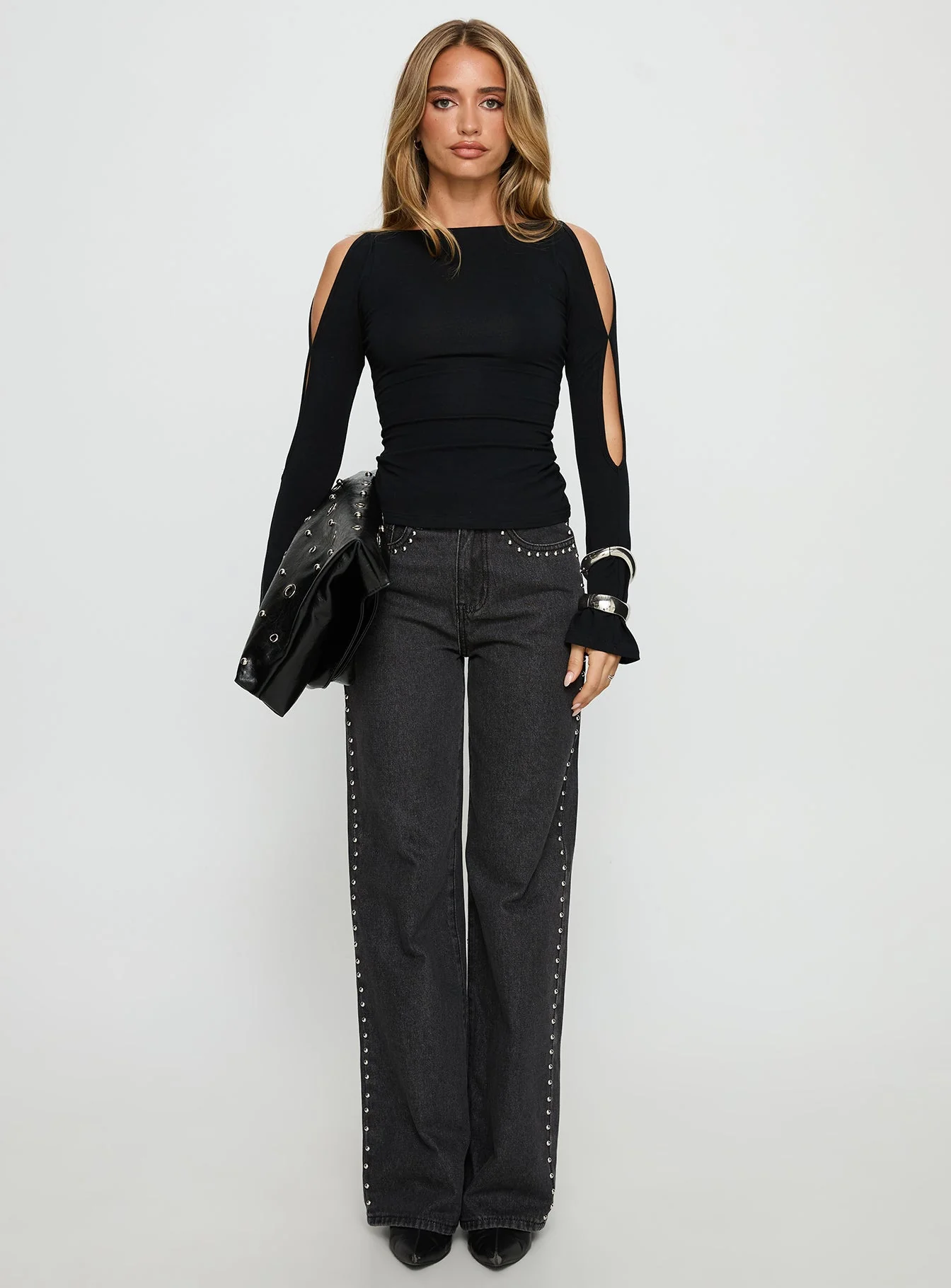 Mariko Side Split Long Sleeve Top Black - Image 6