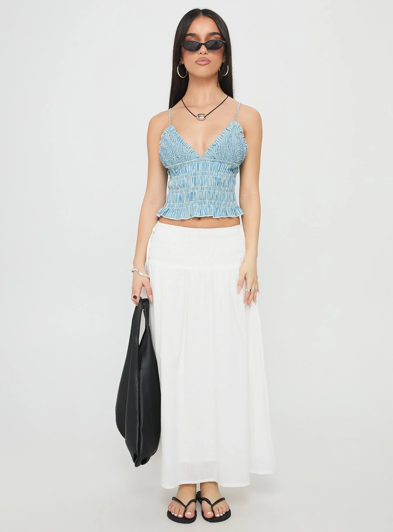 Marilou Shirred Top Blue Stripe - Image 6