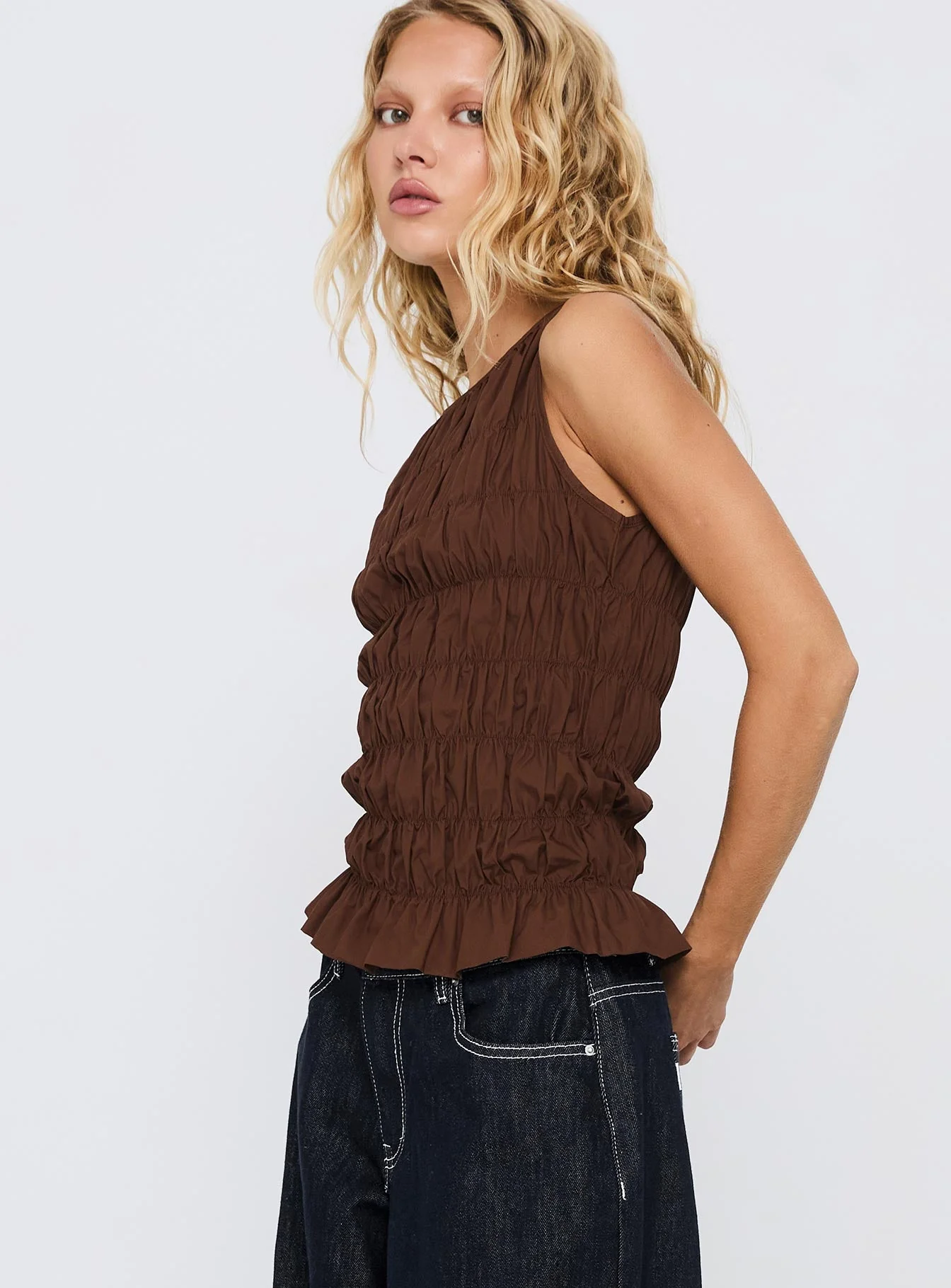Marleene Shirred Top Chocolate - Image 4