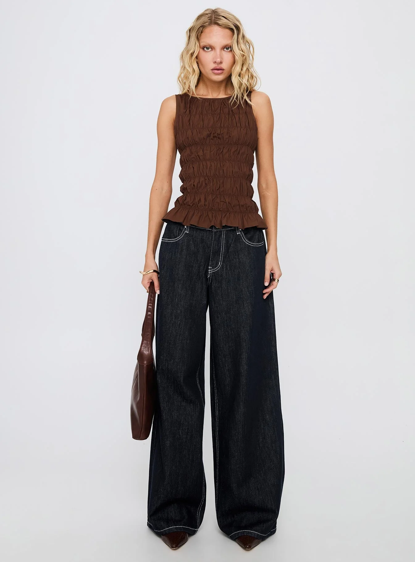Marleene Shirred Top Chocolate - Image 7
