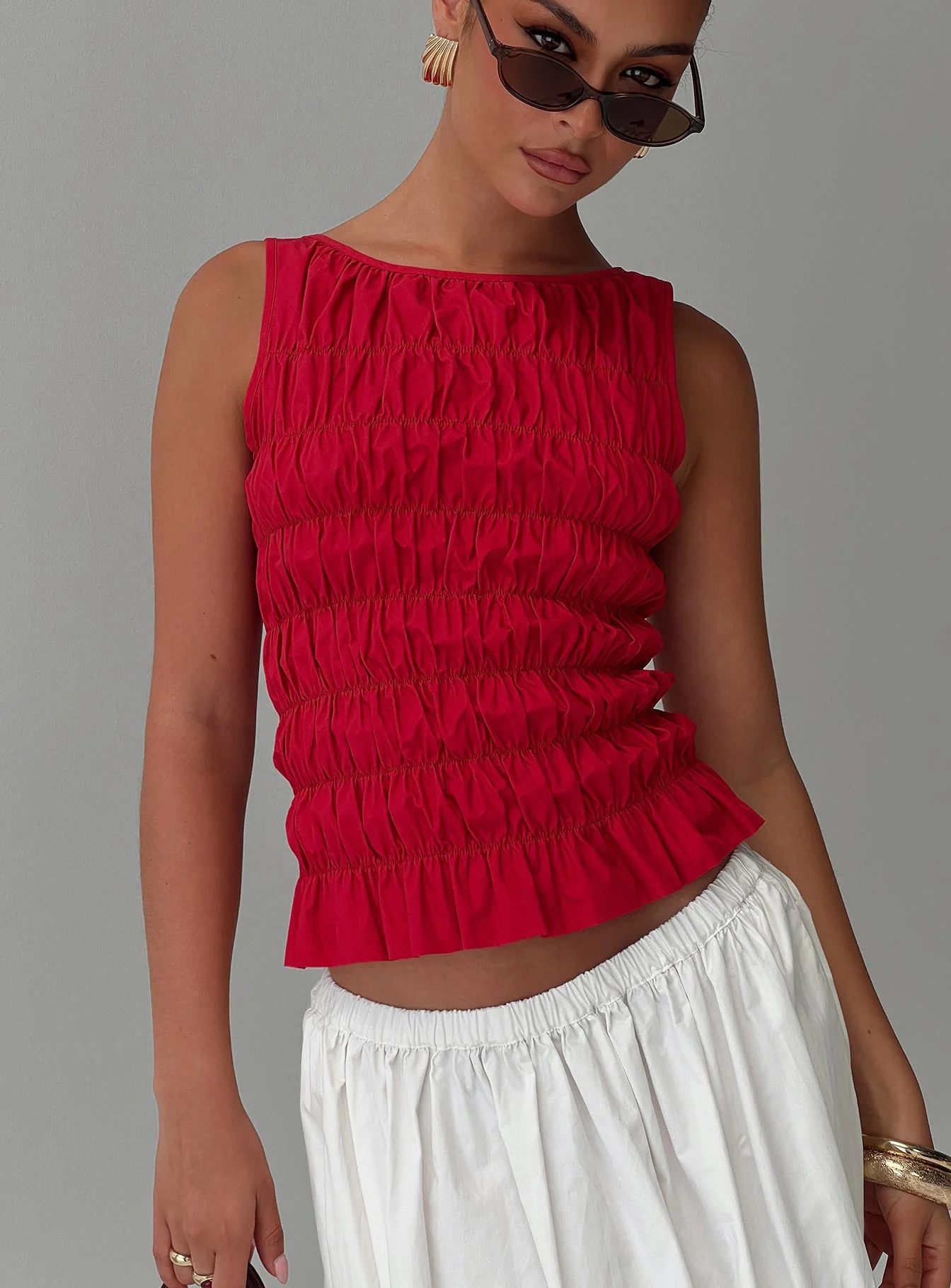 Marleene Shirred Top Red