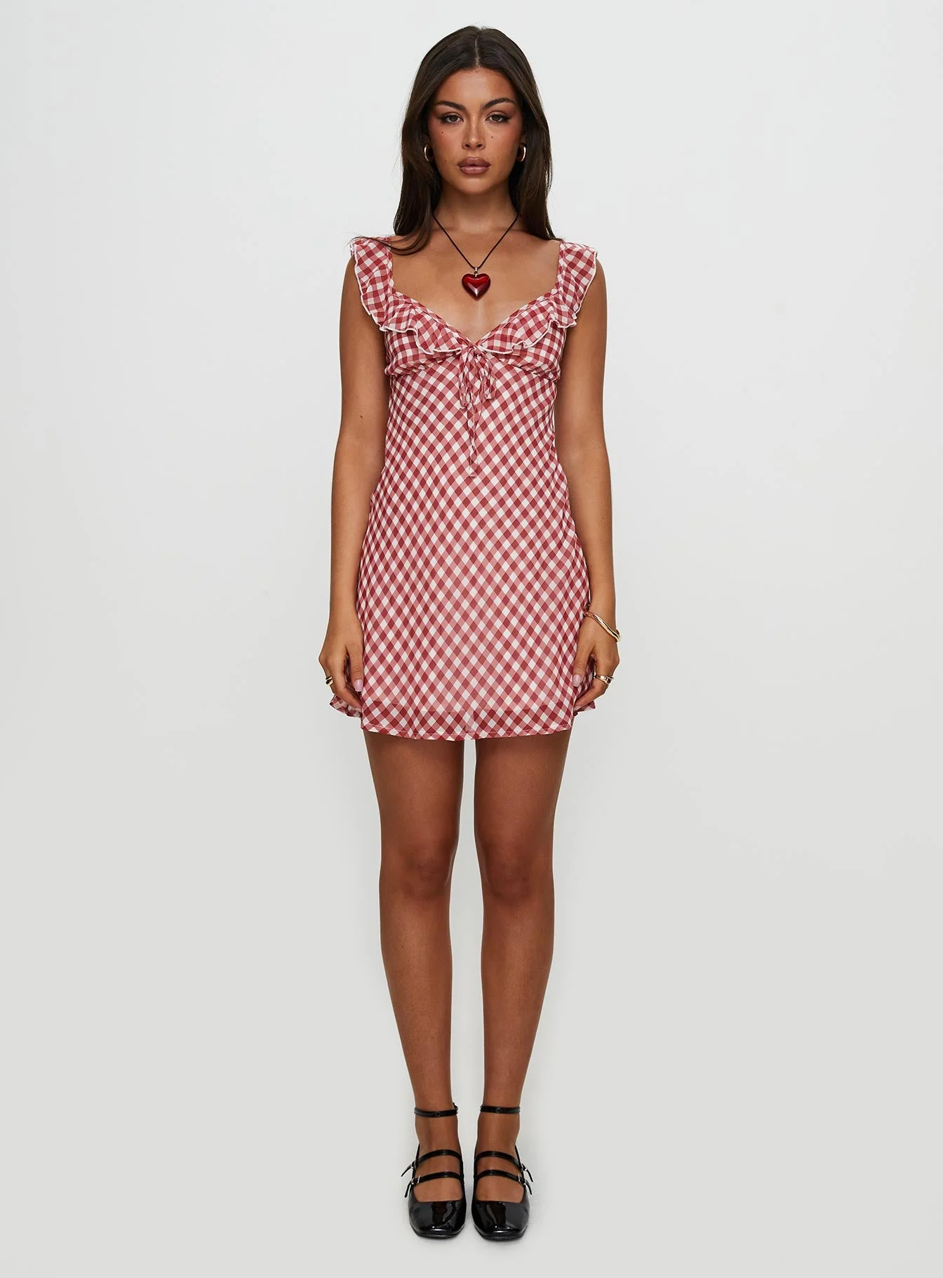 Marseilla Mini Dress Red Check - Image 6