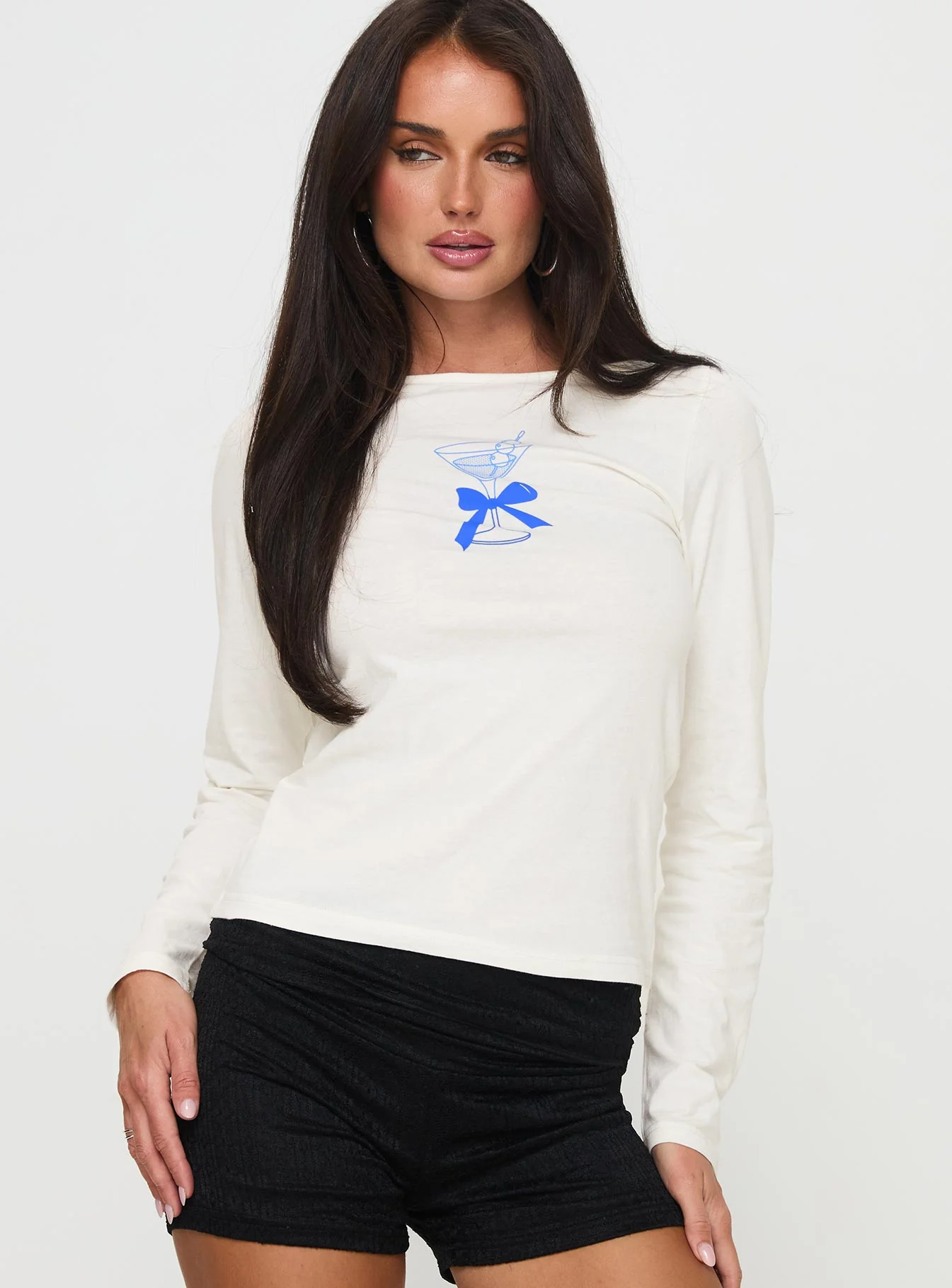 Martini Bow Long Sleeve Top Cream - Image 2