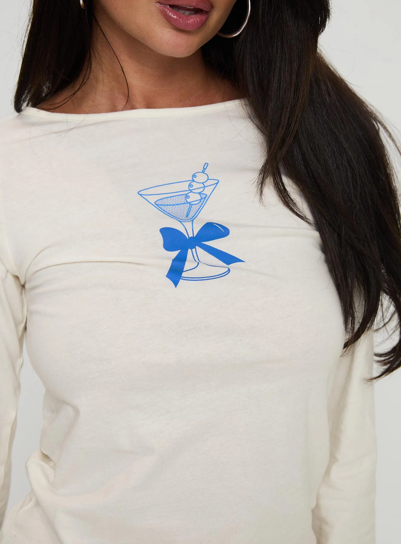 Martini Bow Long Sleeve Top Cream - Image 6