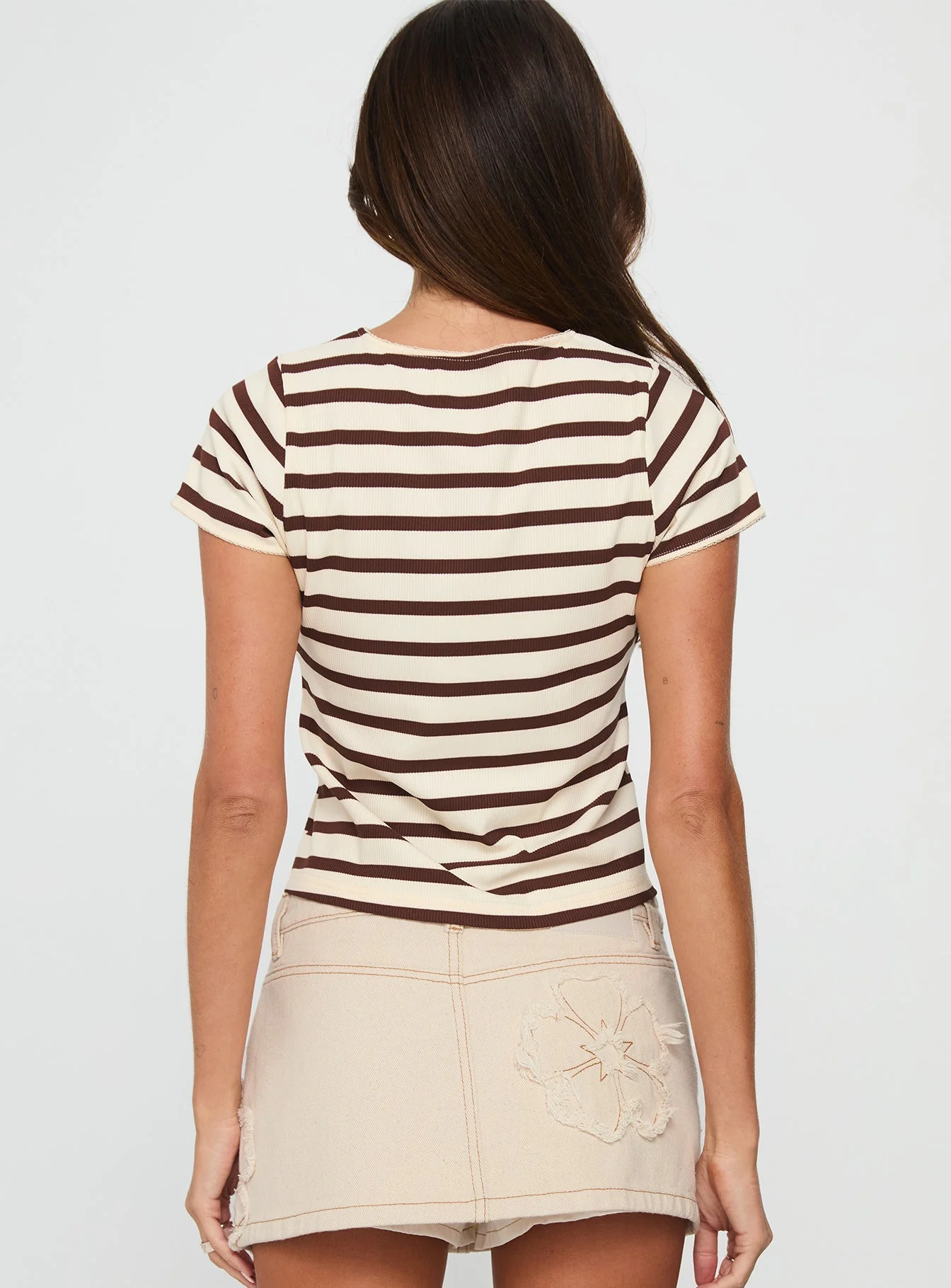 Marvella Button Up Top Beige / Brown Stripe - Image 5