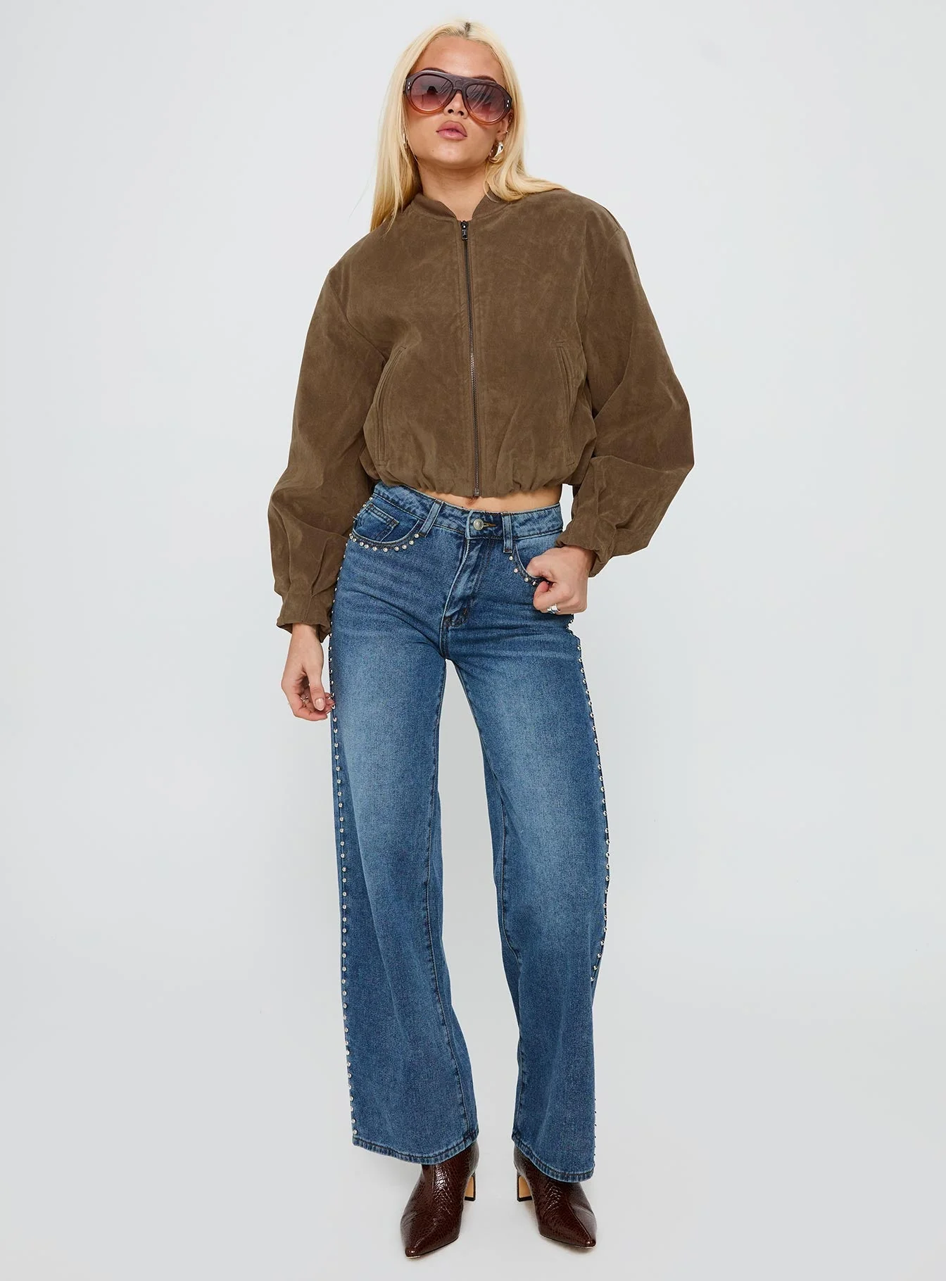 Mastery Faux Suede Bomber Jacket Brown - Image 3