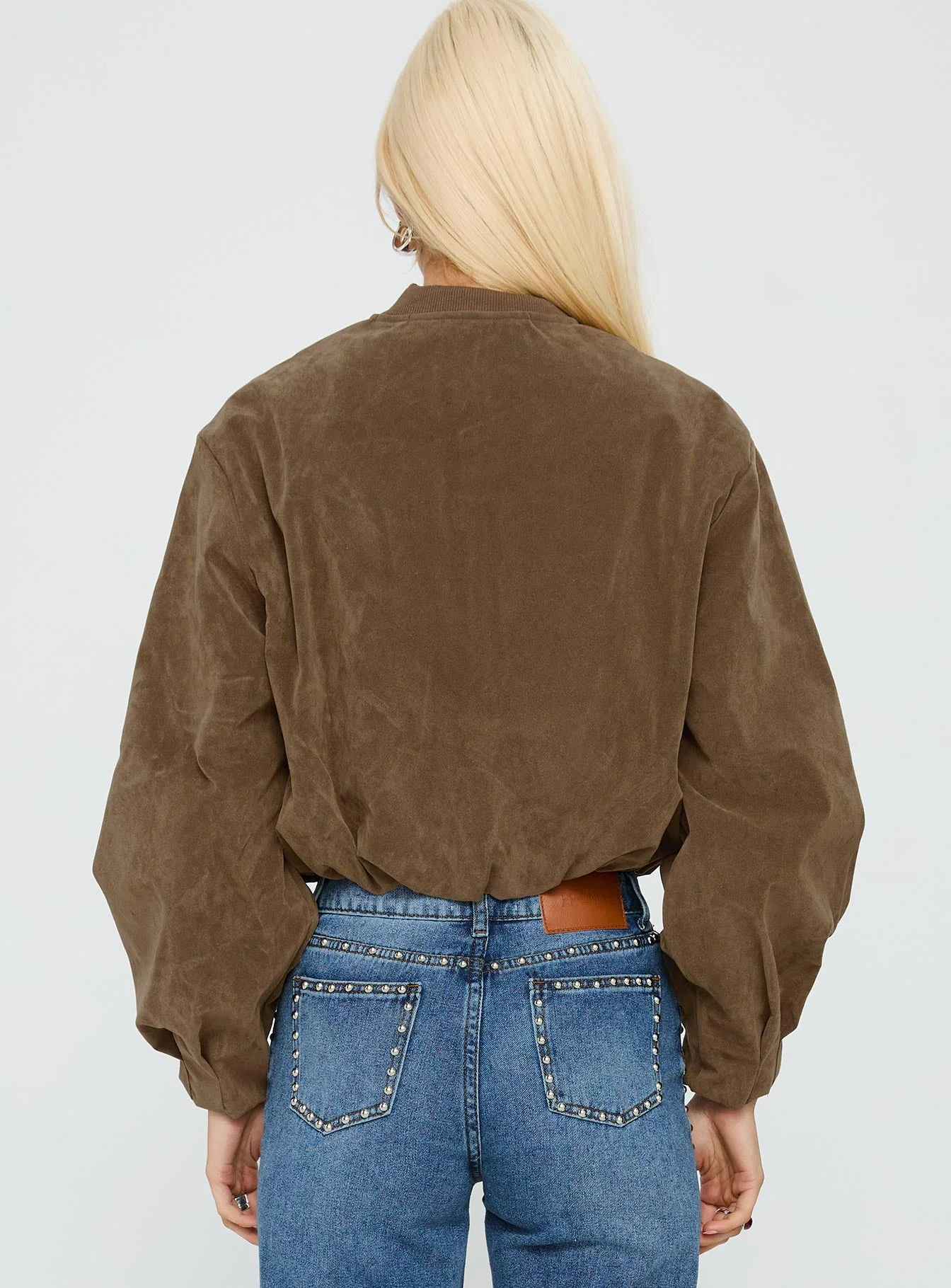 Mastery Faux Suede Bomber Jacket Brown - Image 5