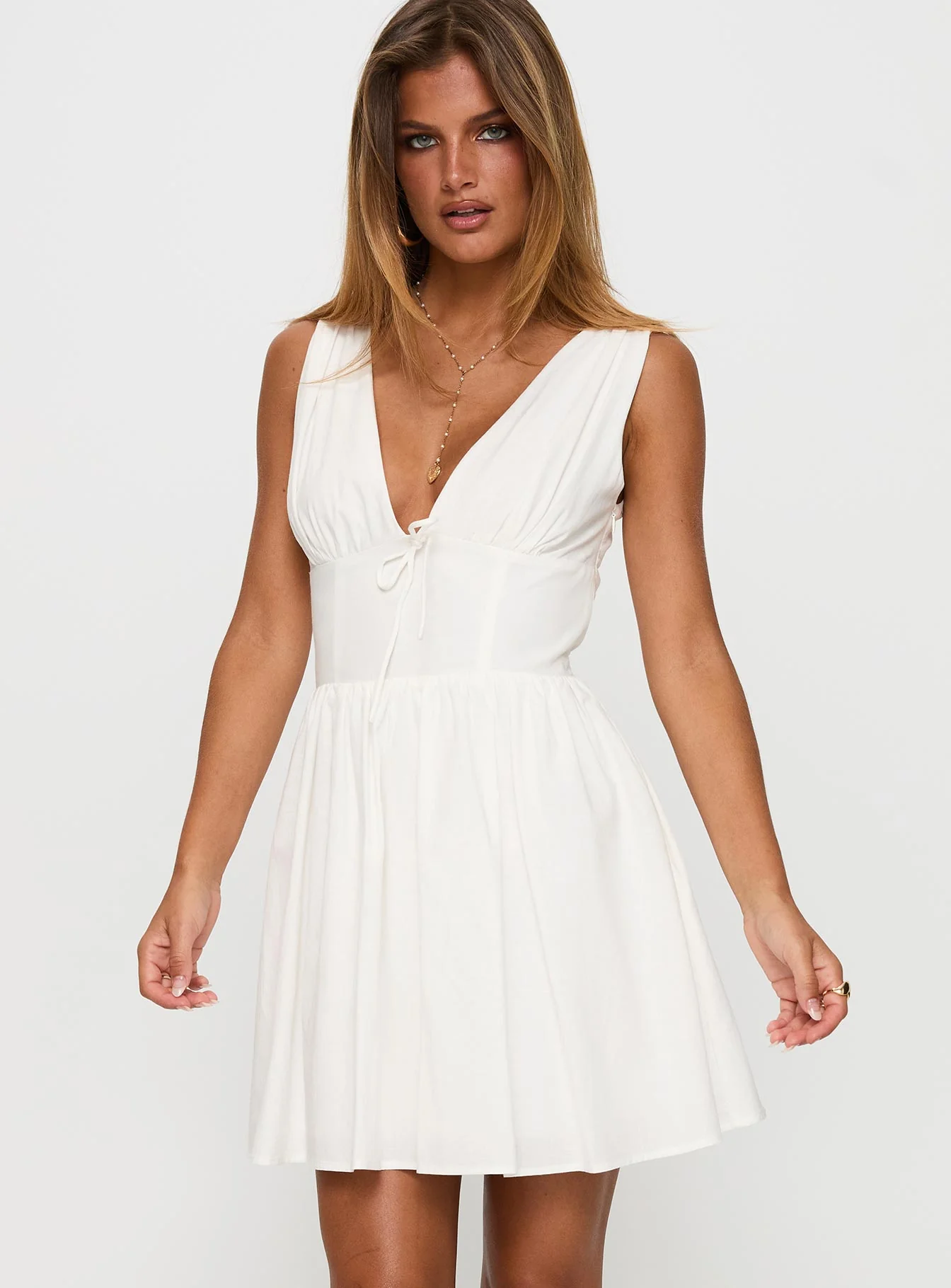 Mattison Plunge Mini Dress White - Image 2