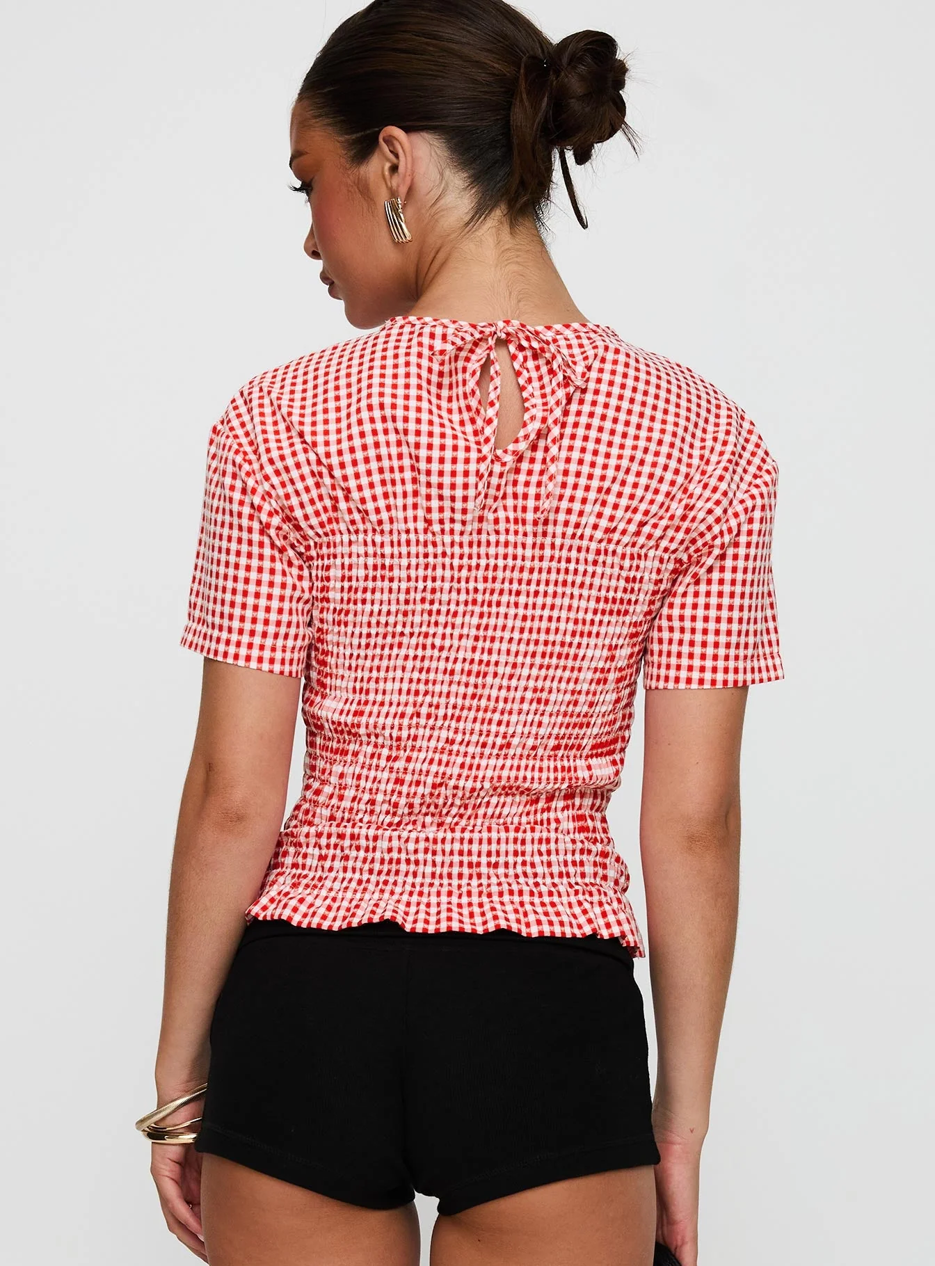 Maybe Tomorrow Ruched Top Red Check - Image 5