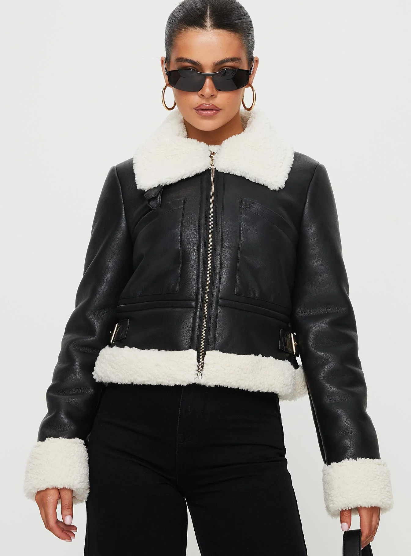 Mayella Shearling Faux Leather Jacket Black - Image 2