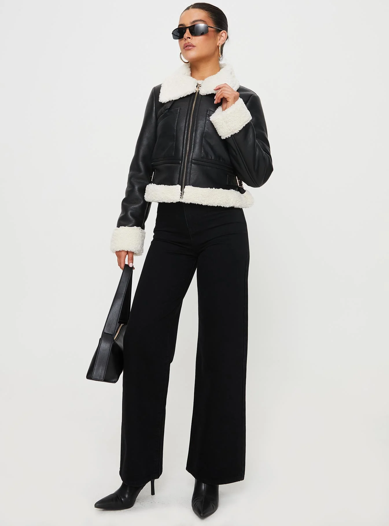 Mayella Shearling Faux Leather Jacket Black - Image 3
