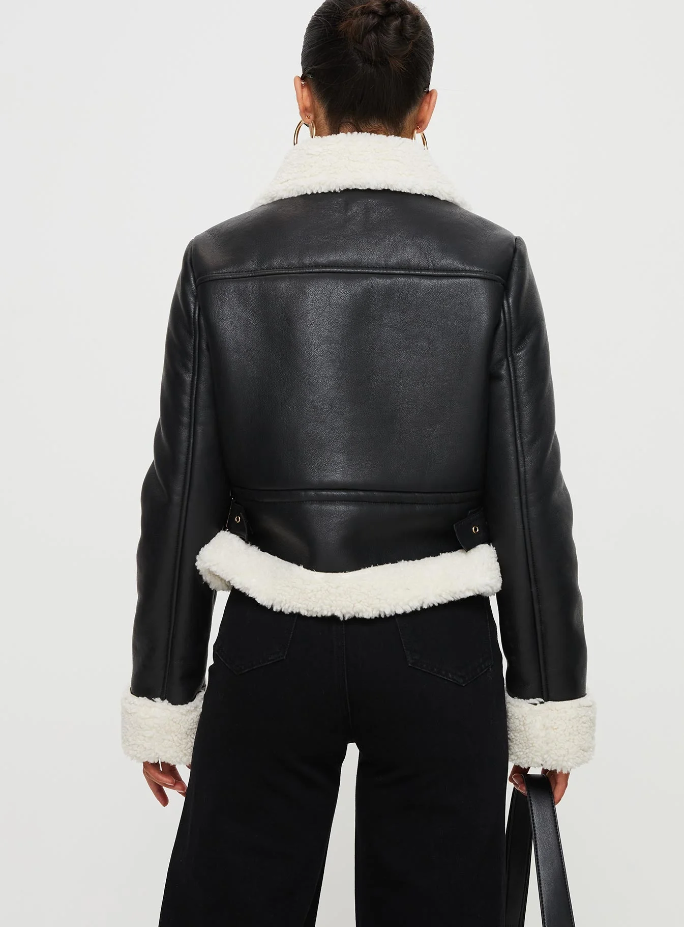 Mayella Shearling Faux Leather Jacket Black - Image 5
