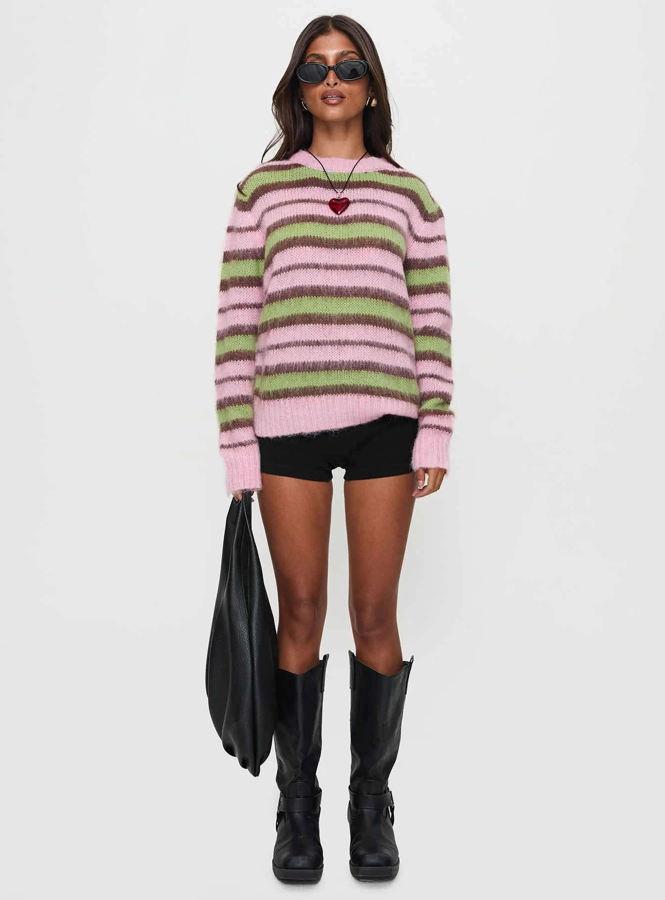 Maysie Crew Neck Knit Sweater Green / Pink - Image 6