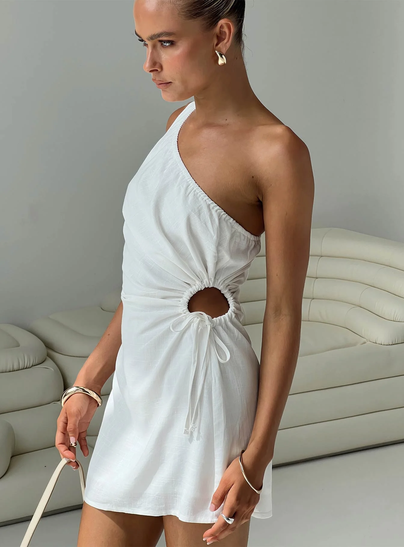 Mayzie One Shoulder Mini Dress White - Image 8